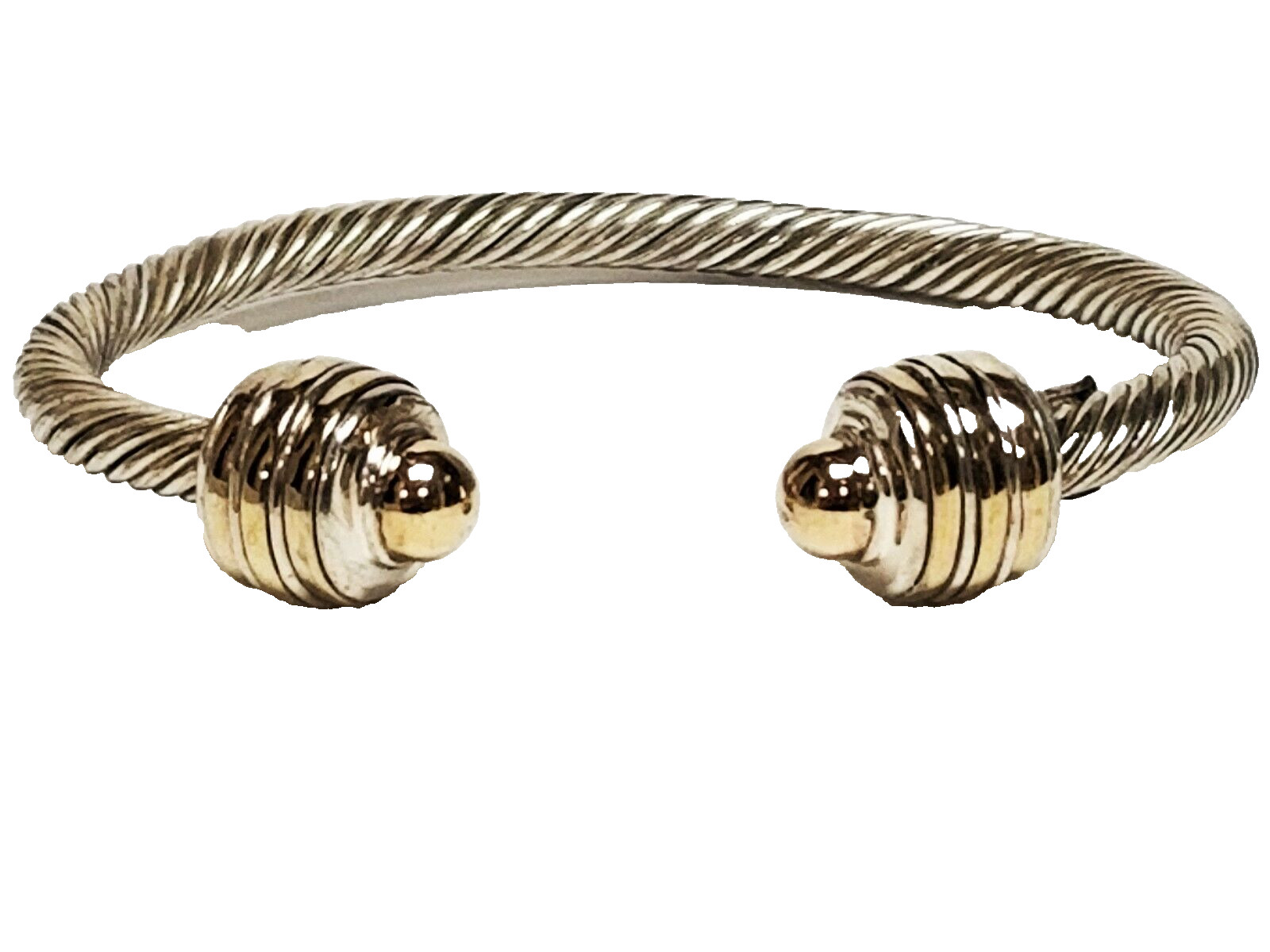 Vintage Signed ANDREA CANDELA AC Sterling Silver & 14K Gold Cable Cuff Bracelet