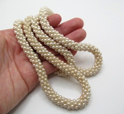 Vintage Faux Pearl Popcorn Clustered Long Length 10.4mm Round Necklace 39 Inch