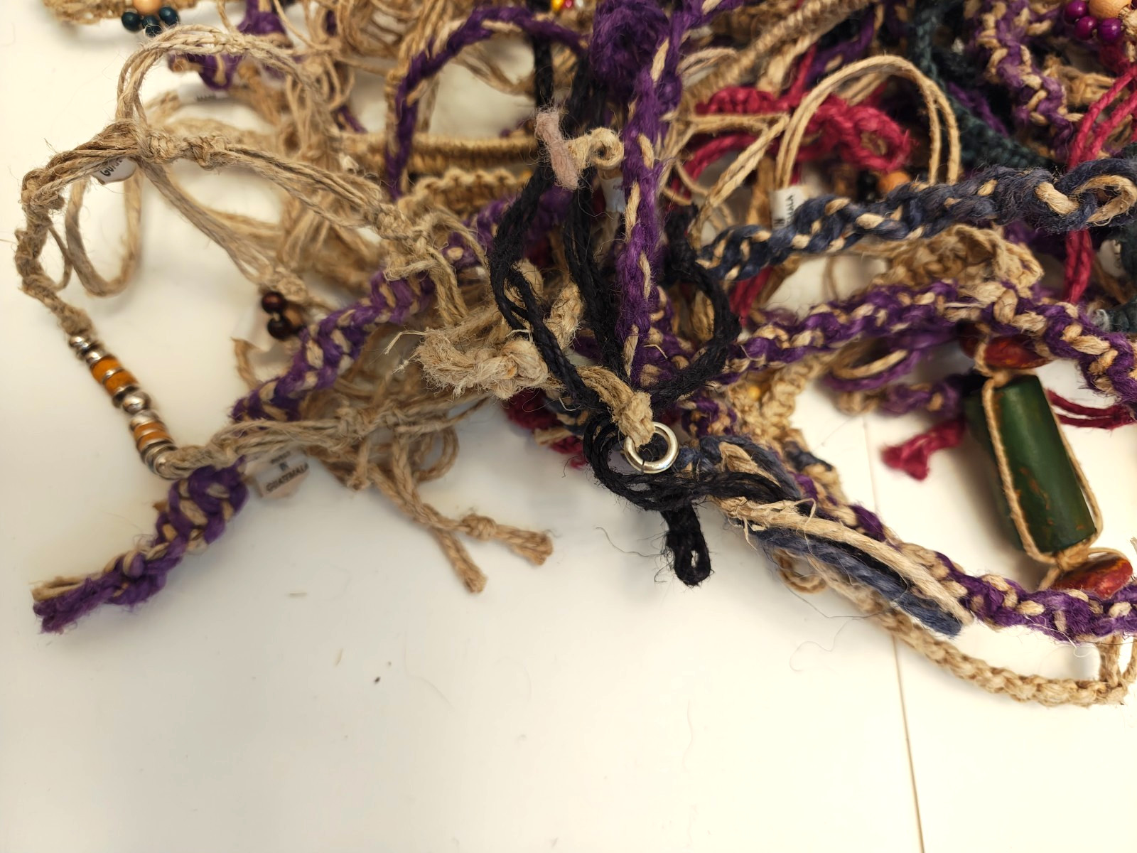 VINTAGE LOT OF HEMP BRACELETS, ANKLETS, NECKLACES; DARK & LIGHT; 1980’S NEW! #2