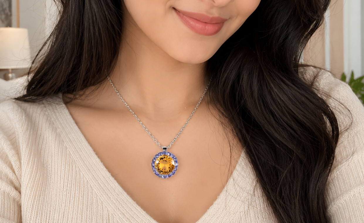 Natural Multi Stone Triangle Pendant Emerald Ruby Sapphire 925 Silver Jewelry