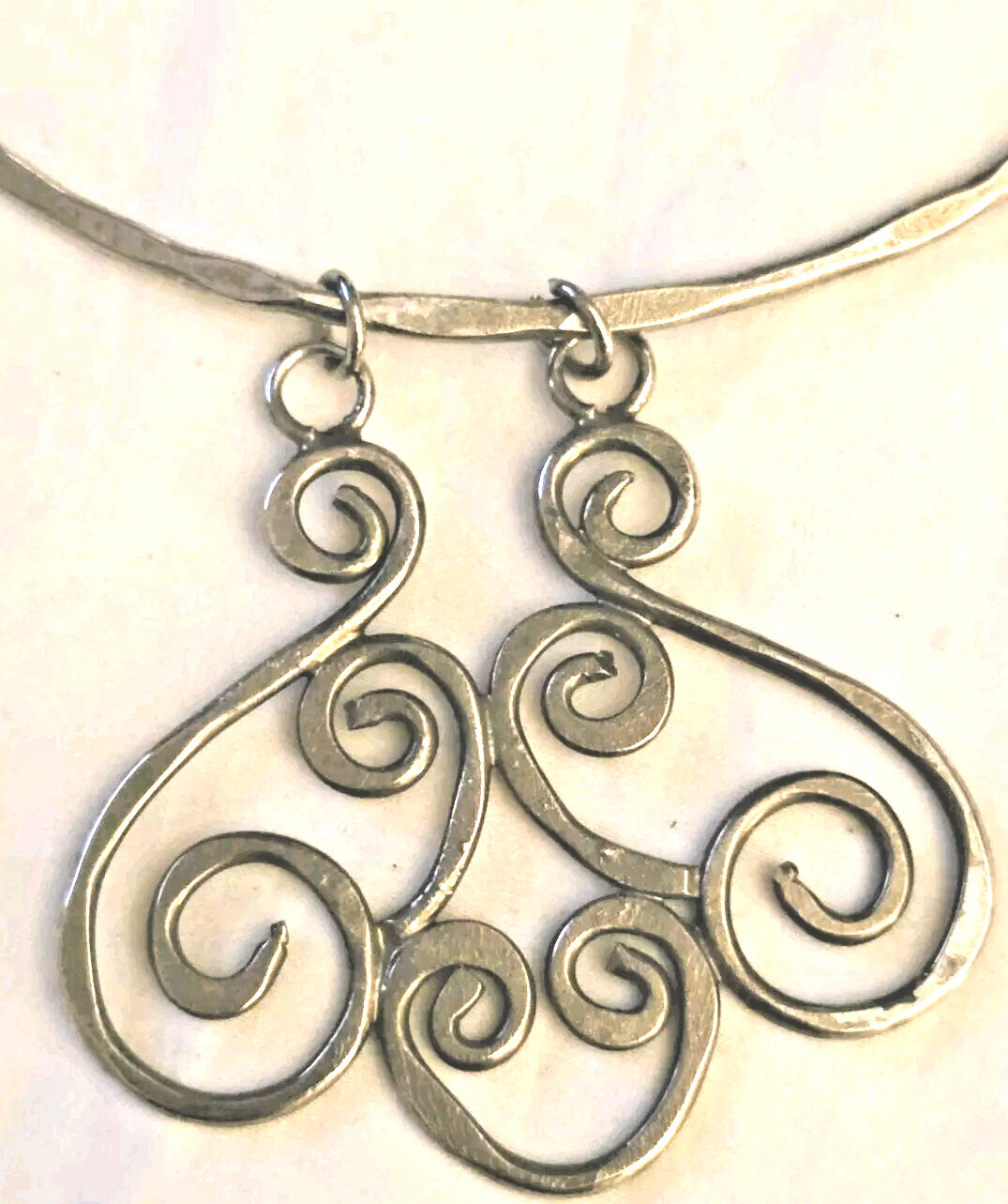 Grecian Etruscan Silverplated Circle Scrolls 1970s Handmade Collar Bib Necklace