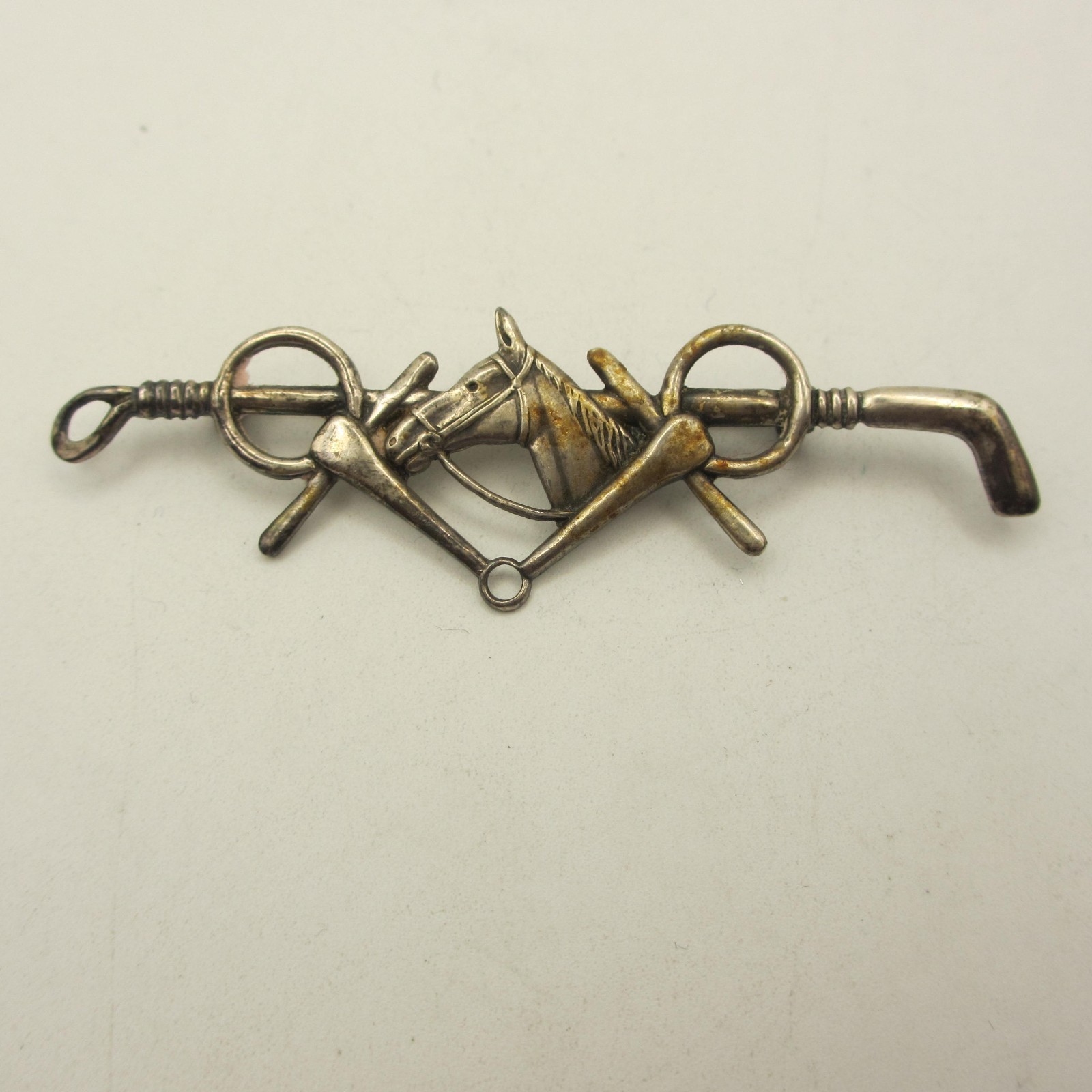 Vintage Horse Head Brooch Sterling Silver Equestrian Riding Crop Stirrup