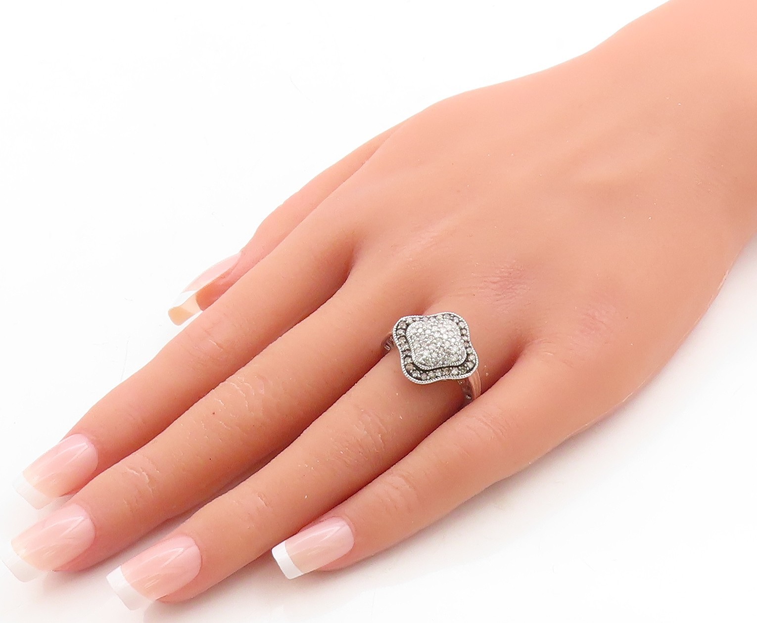 10K GOLD Vintage 1ct White & Champagne Diamonds White Gold Ring Sz 7 GR696