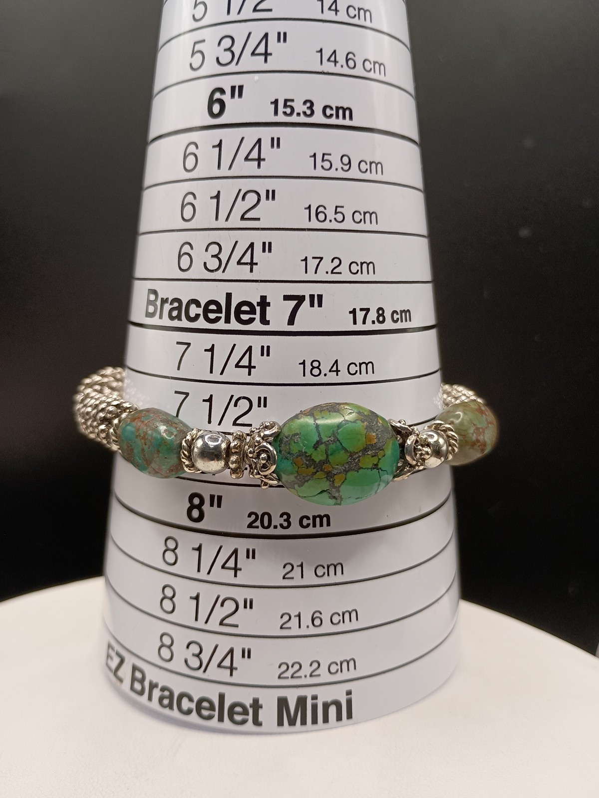 Vintage Green Turquoise Nugget Silver Bracelet Sz 7.75 Untested Popcorn Bead 40g