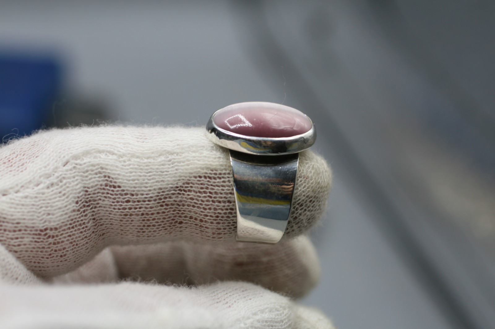 Vintage ATI Mexico Sterling Silver Pink Cat’s Eye Ring 8.5