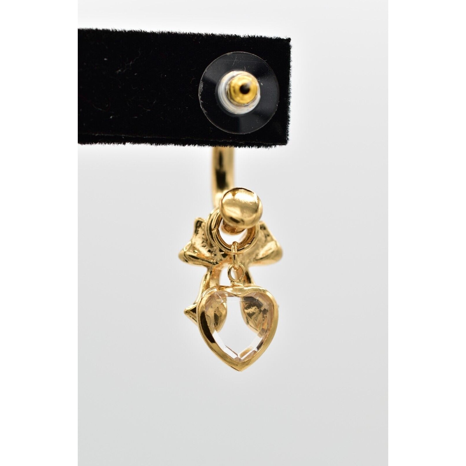 Vintage Hoop Charm Earrings Bow Crystal Bezel Heart Dangle Drop 1990s BinW