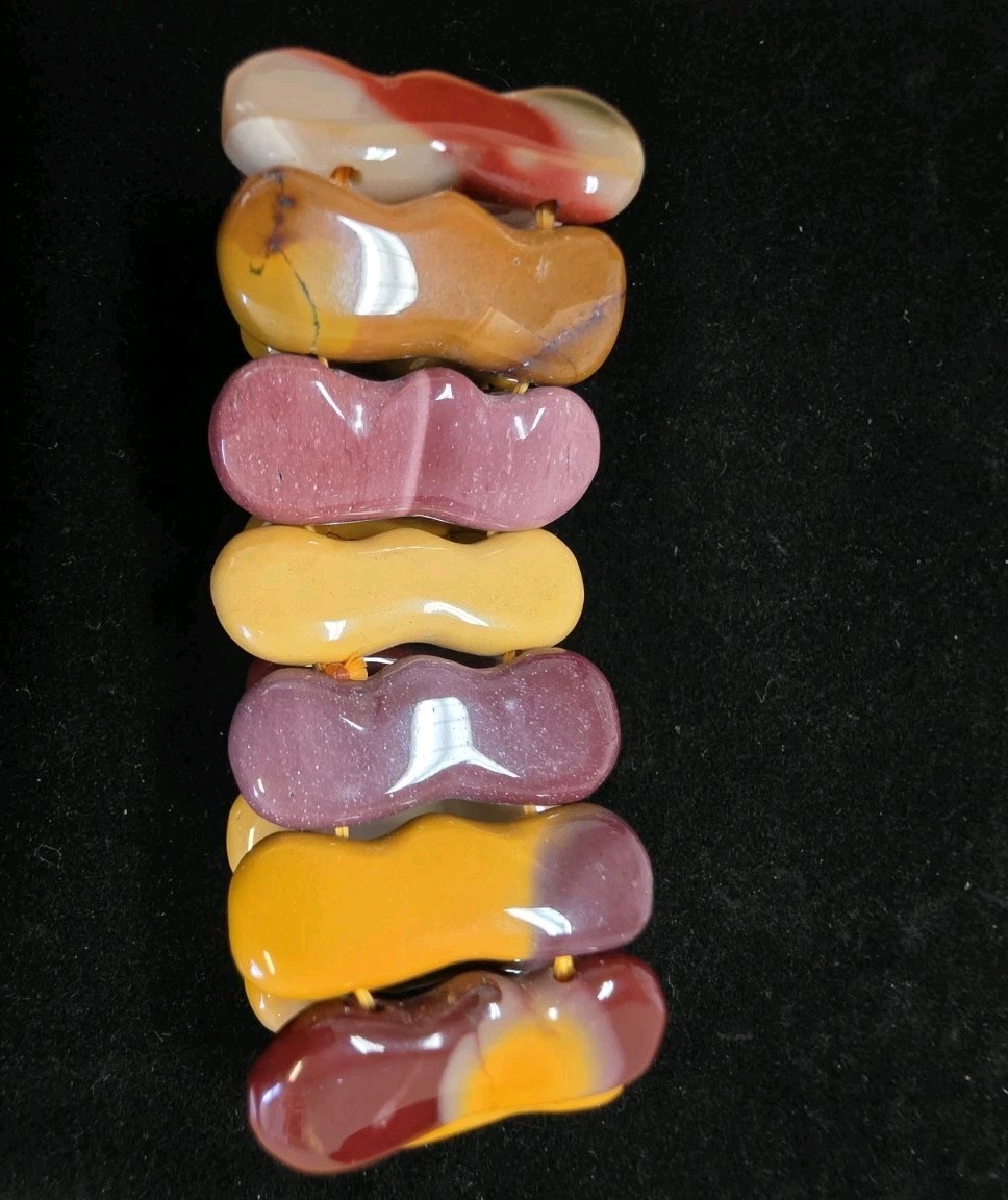Mookaite Jasper Stretch Bracelet Peanut Shaped Polished Stones Brown Pink Red