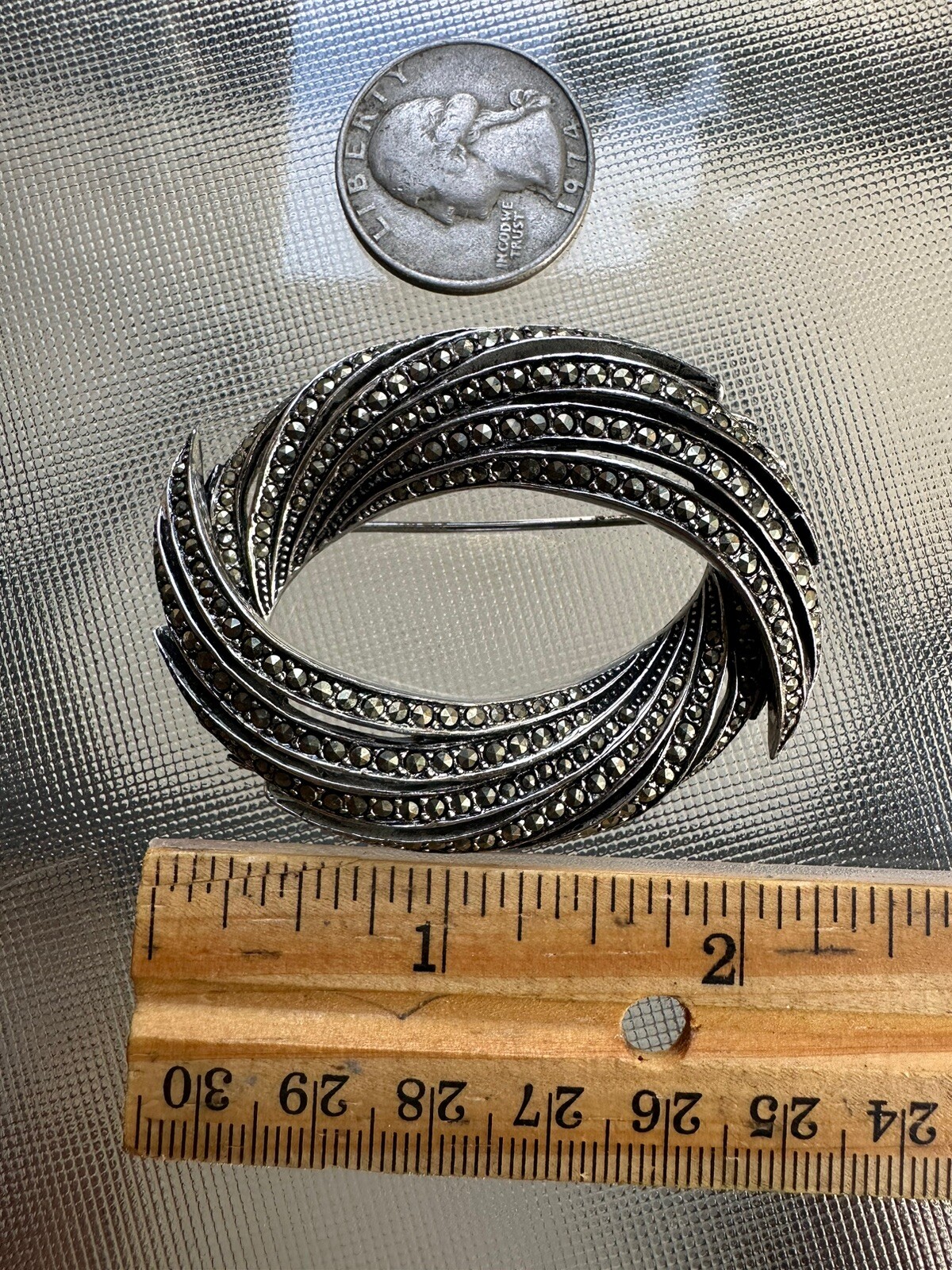 Vintage Vogue Jewelry Sterling Silver Marcasite Art Deco Brooch 23.6g