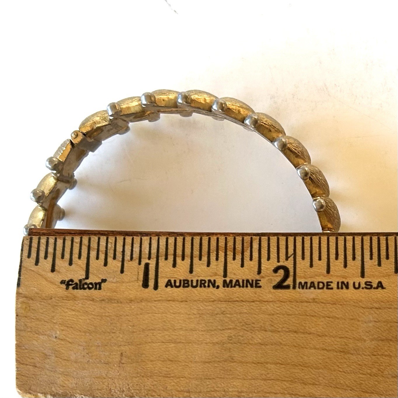 Vintage Signed Monet Textured Gold Tone Finish Hinged Bangle Bracelet Cuff