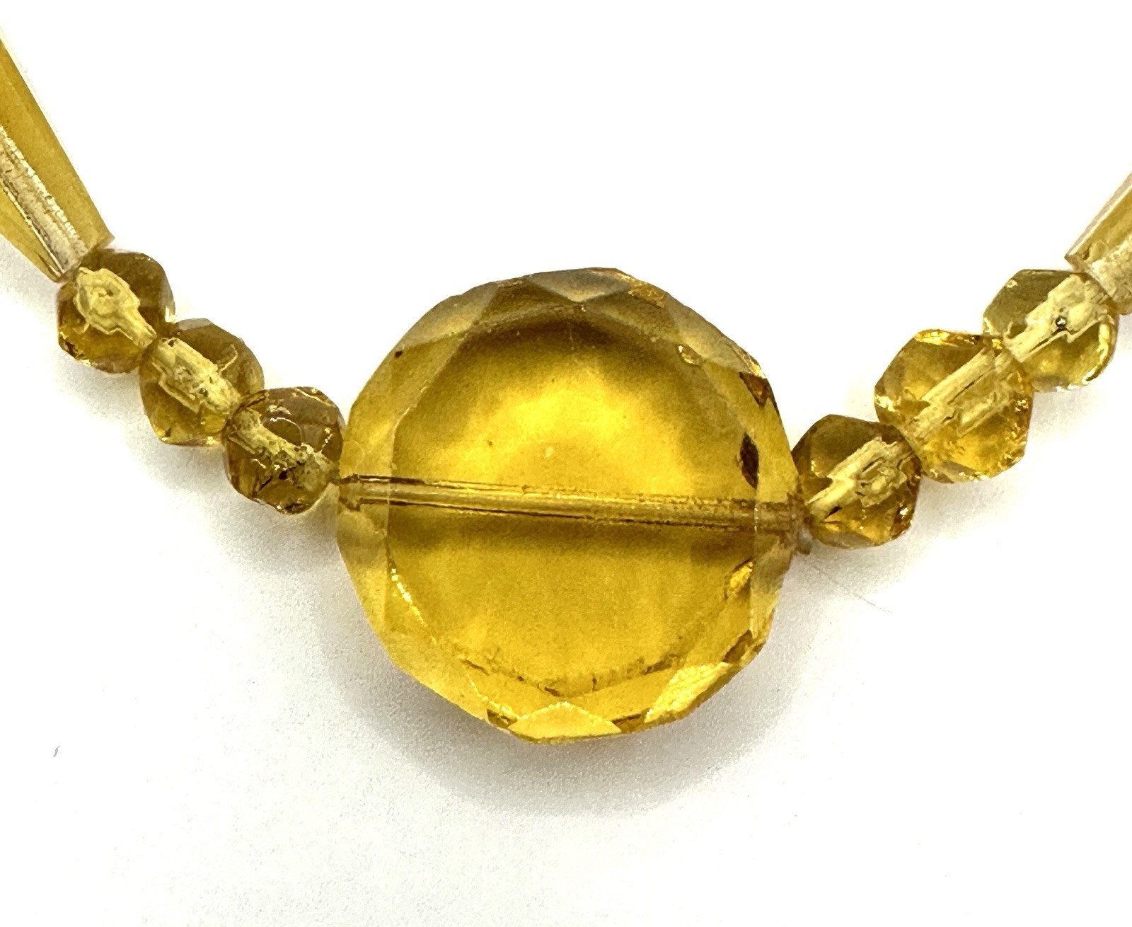 VTG Czech Unusual Faceted Yellow Glass Necklace