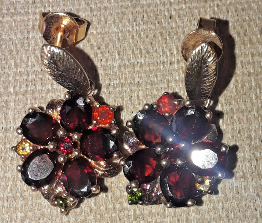 Vintage STS 925 Gold tone Sterling Crystal Dangle Earrings About 1″ Long/Dangle