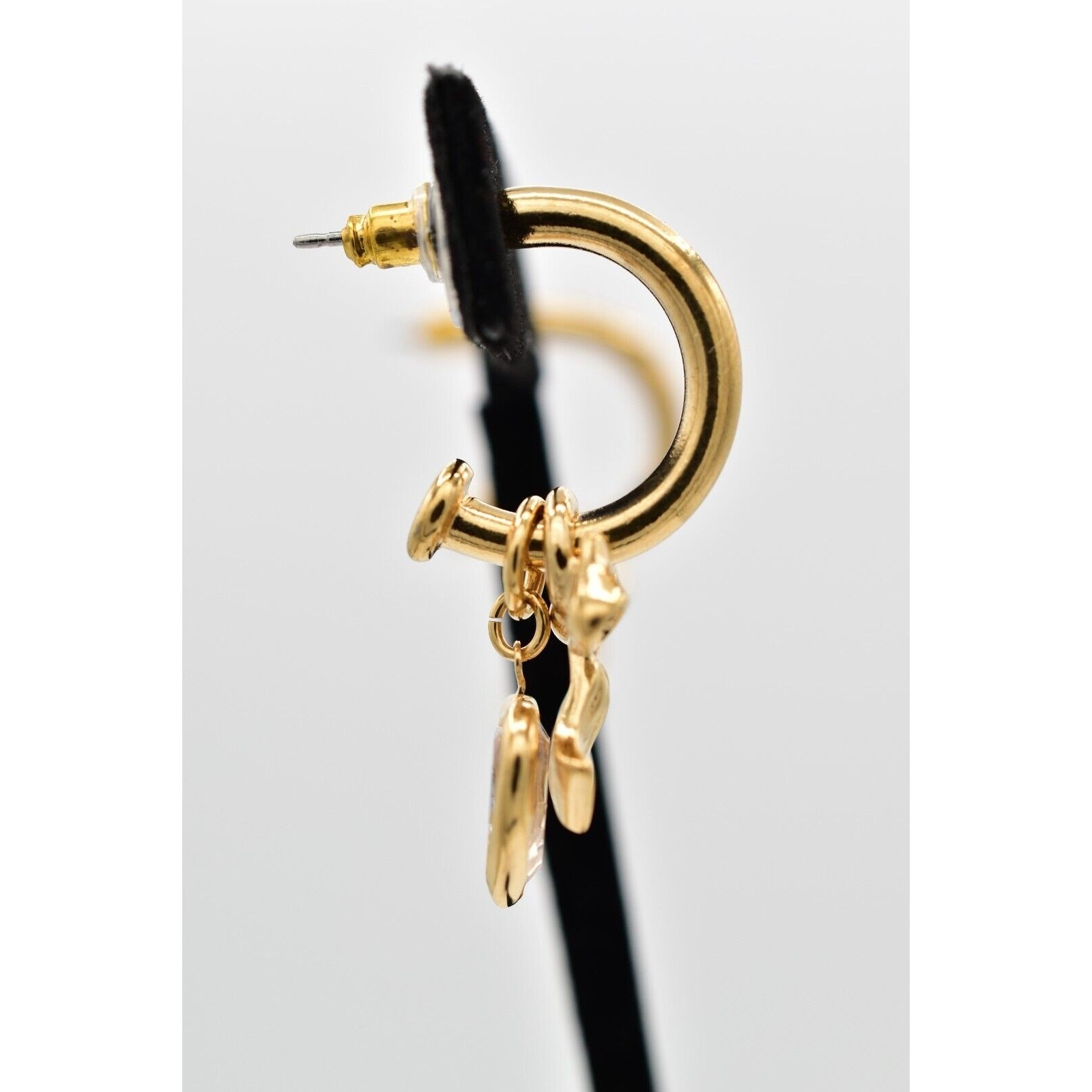 Vintage Hoop Charm Earrings Bow Crystal Bezel Heart Dangle Drop 1990s BinW