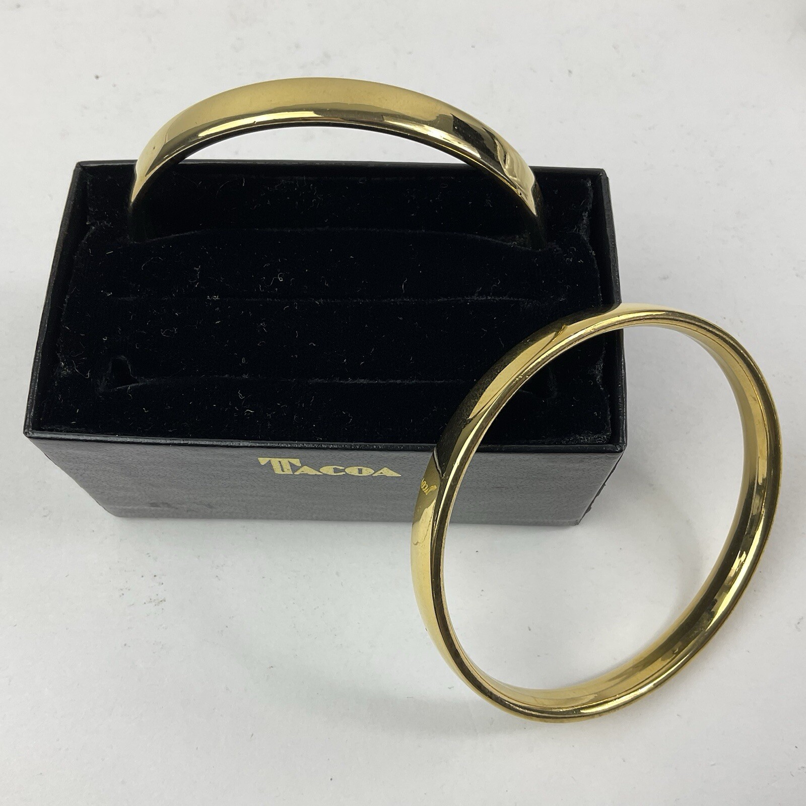 Vtg 80’s Old Stock New in Box Tacoa Gold Bangles 2 Pair 8mm Shiny Finish Size 8