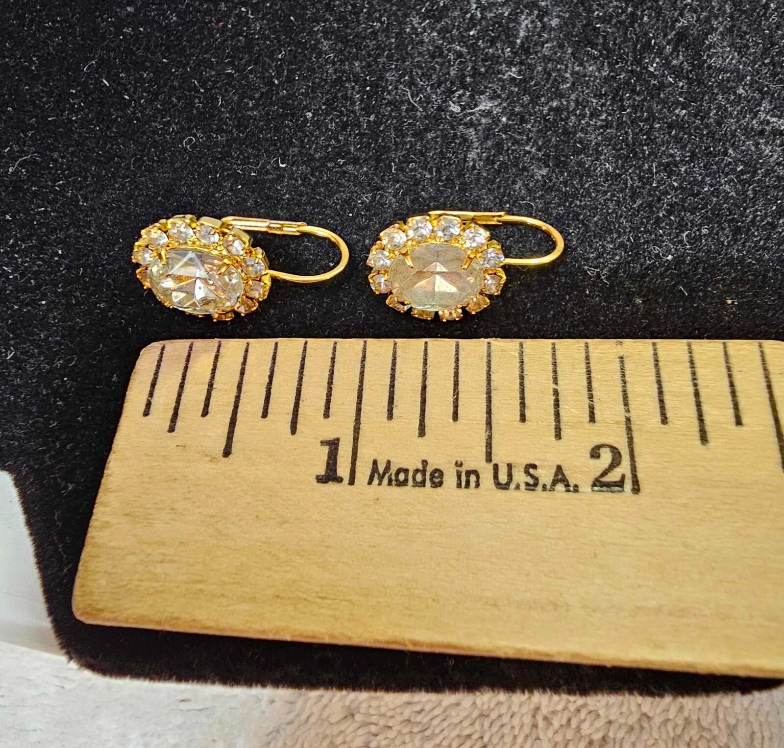 Goldtone Earrings w/ Clear Stones Flower Shaped- S81- READ