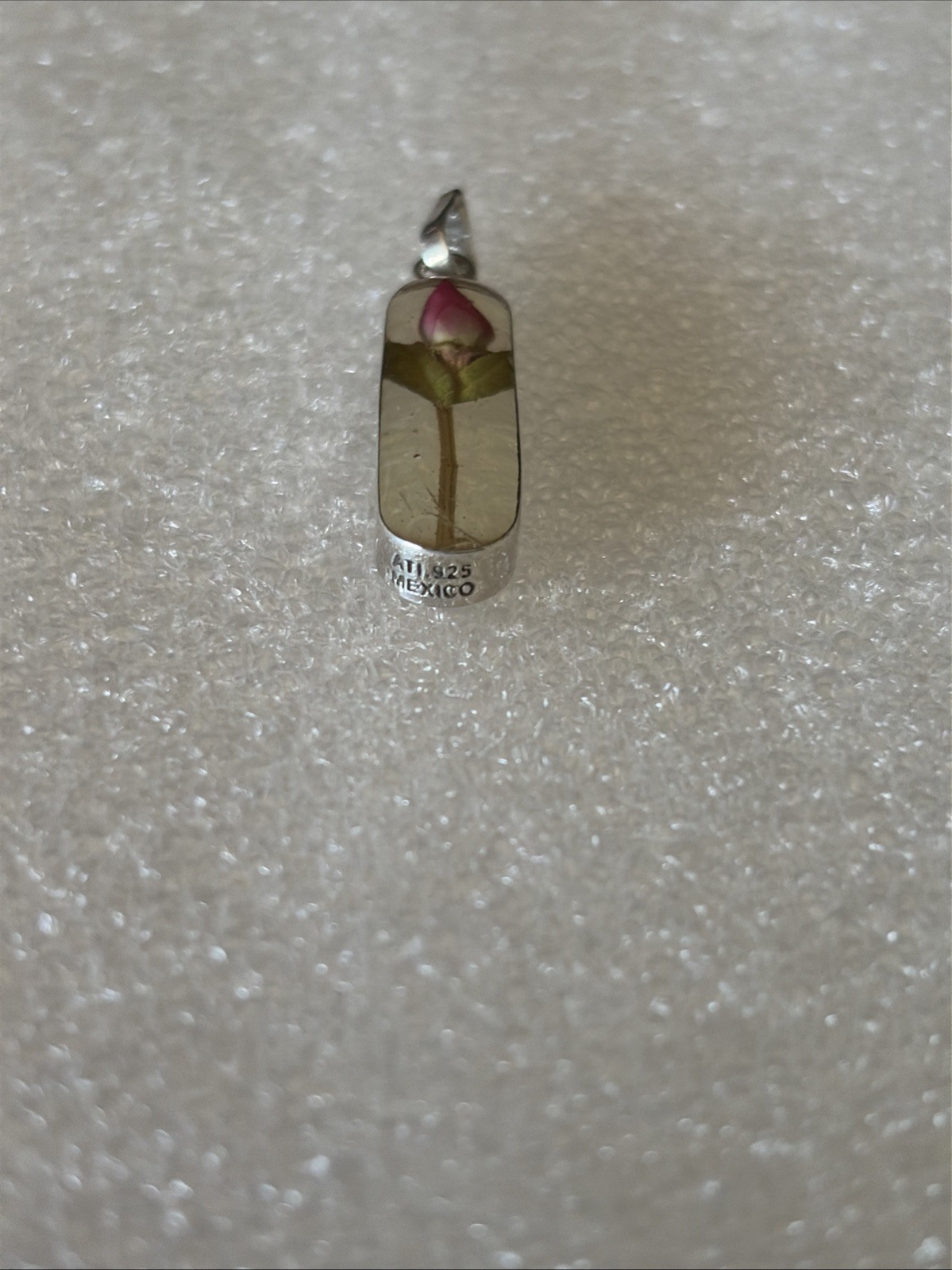 Vintage Sterling Rose Bud Encased In Lucite Pendant Charm-signed ATI 925 Mexico