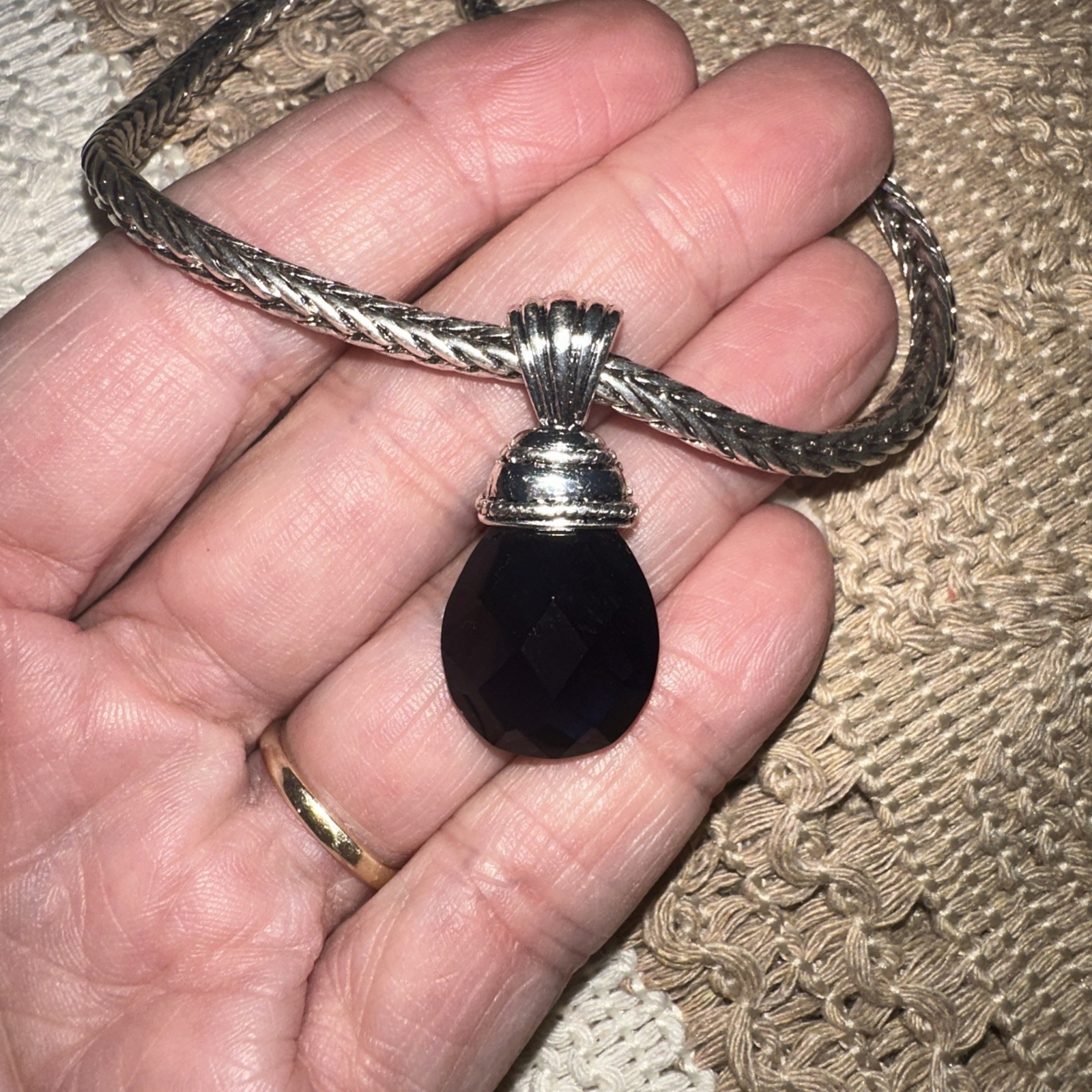 Vintage Trifari Necklace Silver Tone black stone with rhinestones tags not worn