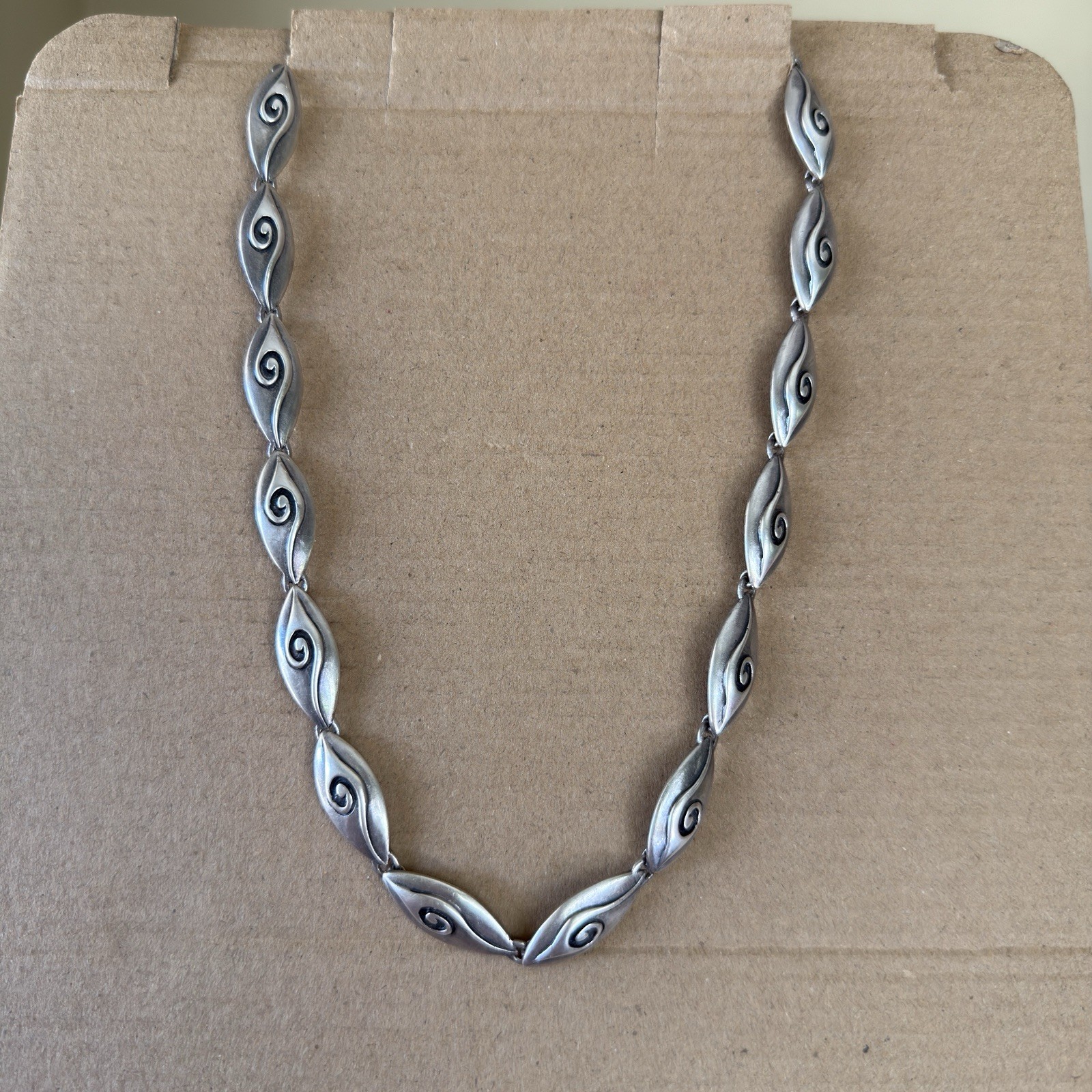 Vintage Sterling Silver 925 Articulated Spiral Link Necklace 40.66g 17.5”