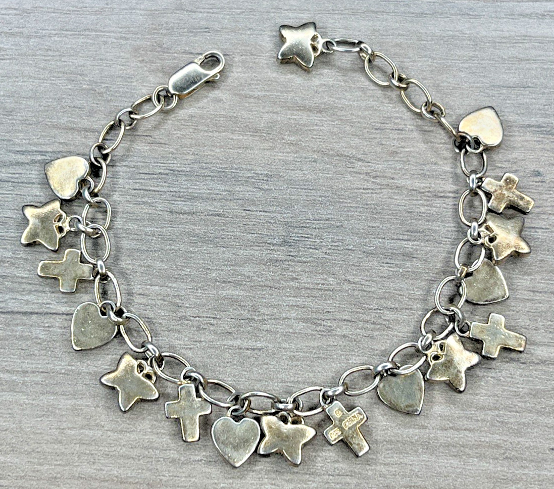 Sterling 925 Gold Wash Delicate Charm Bracelet Cross Heart Butterfly Ross Simons