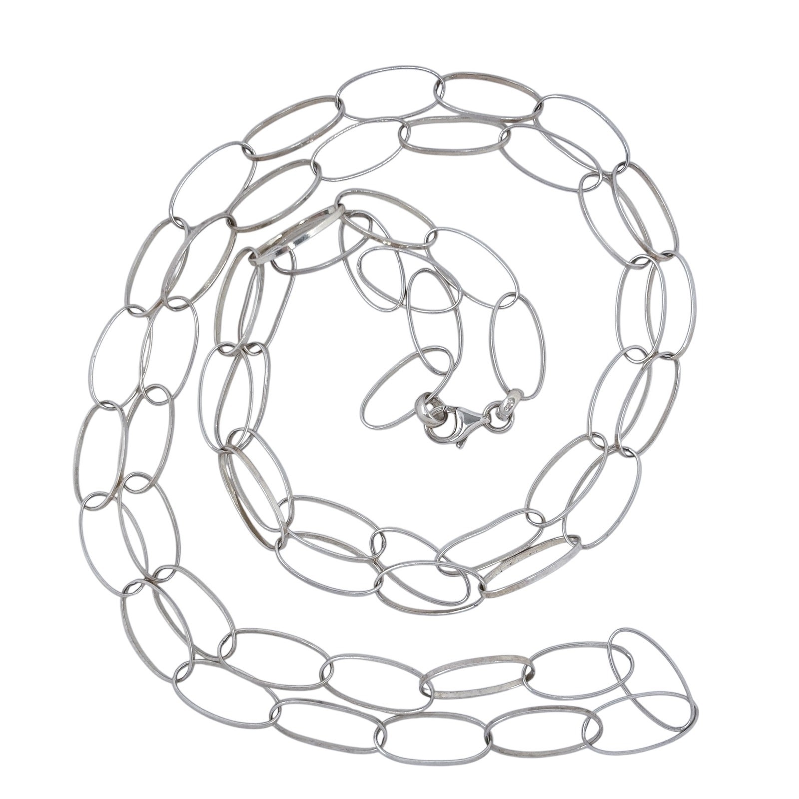 Chunky Oval Link Statement Necklace | Sterling Silver 925 | 44″