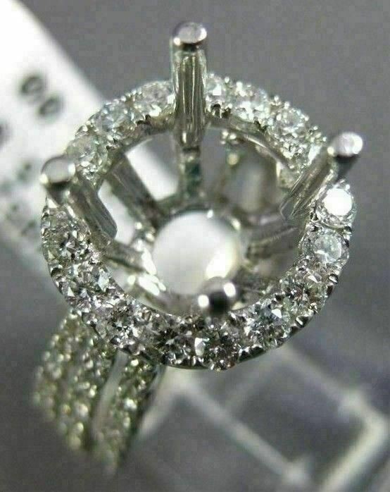 ESTATE LARGE 1.52CT DIAMOND 14KT WHITE GOLD 3D HALO SEMI MOUNT ENGAGEMENT RING