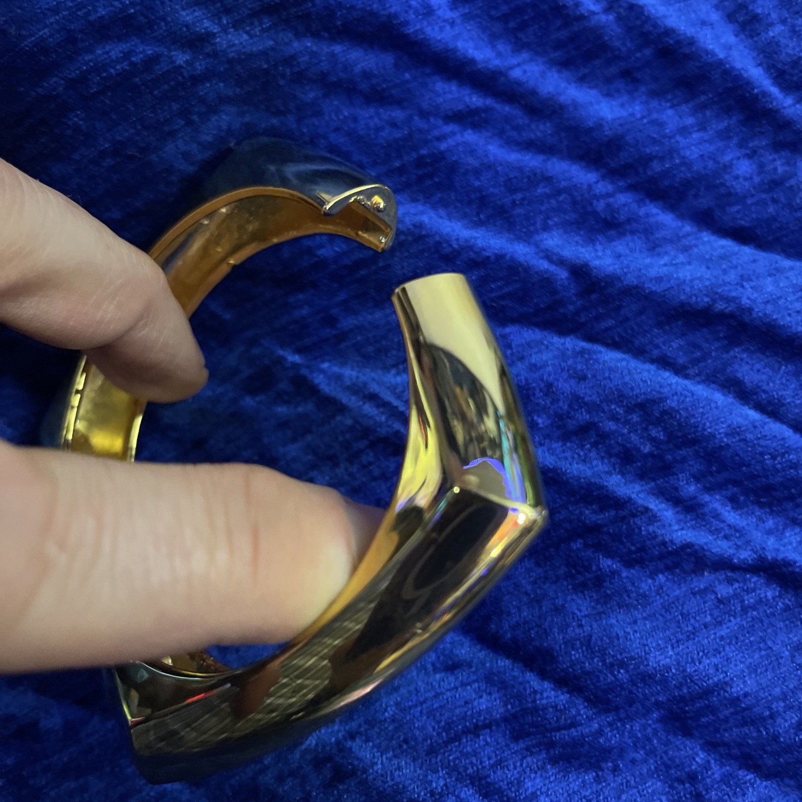 Vintage Gold Tone Hinged Bangle Bracelet, Chunky Square Cuff, Modern Minimal