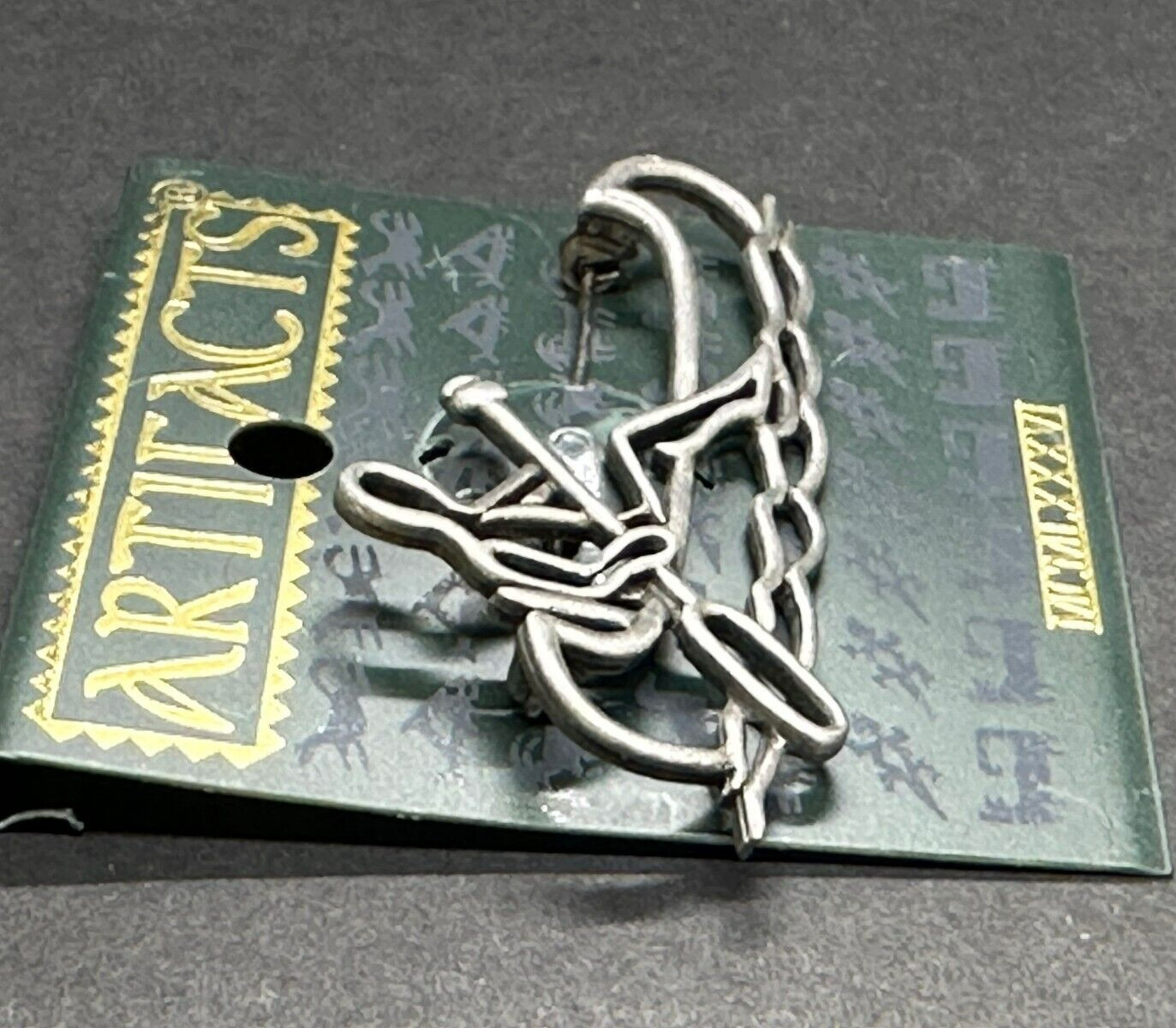 J J Jonette Jewelry Vintage NWT Canoe Paddle Person Waves Brooch Pin Pewter