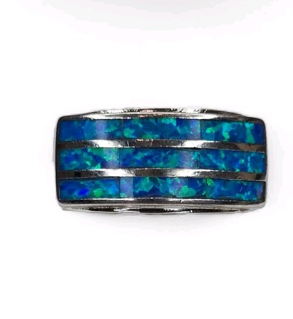 Southwestern Sterling Silver 925 Faux Blue Opal Channel Inlay Ring Size 7.5