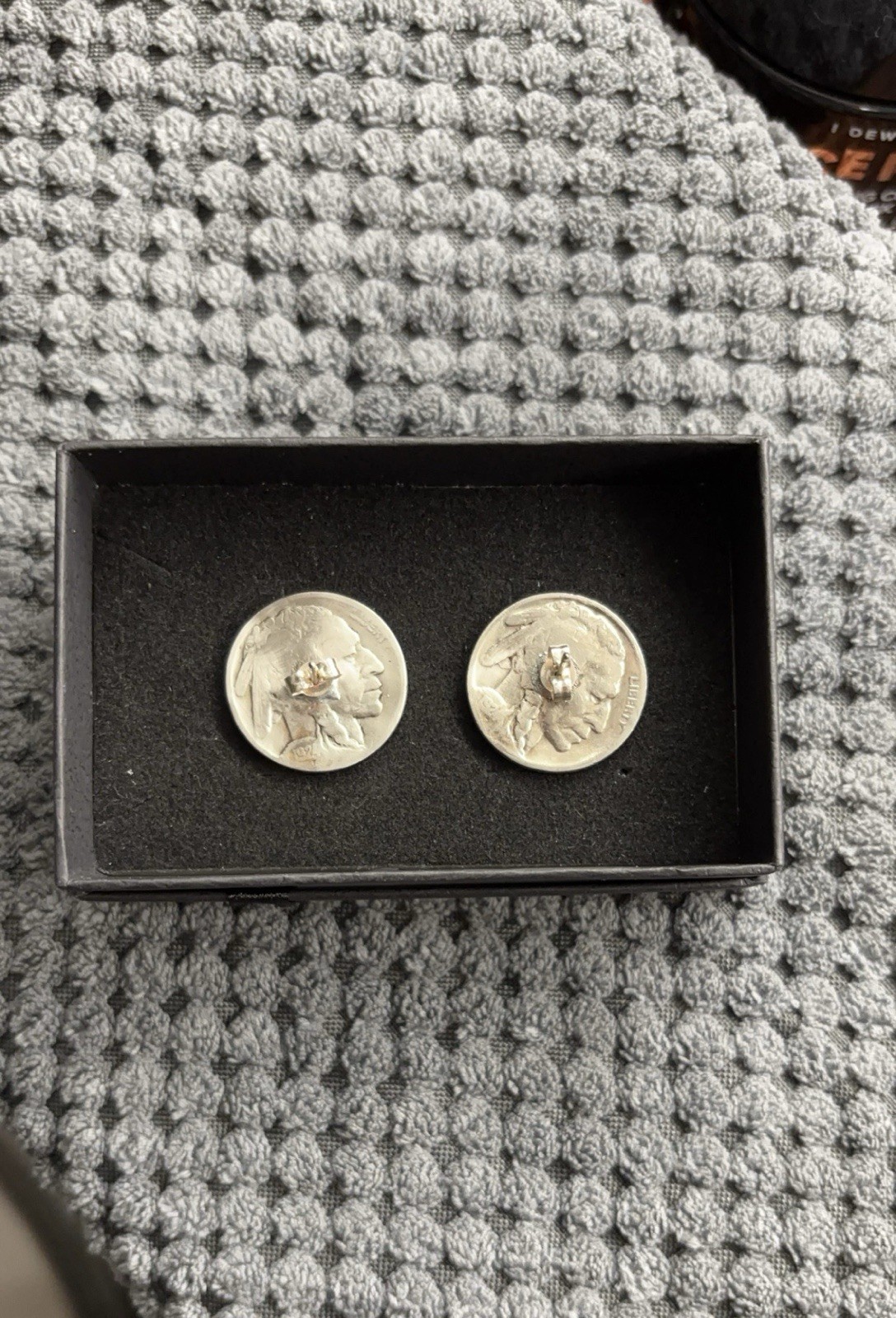 Vintage Buffalo Nickel Coin Serling Silver Round Stud Earrings