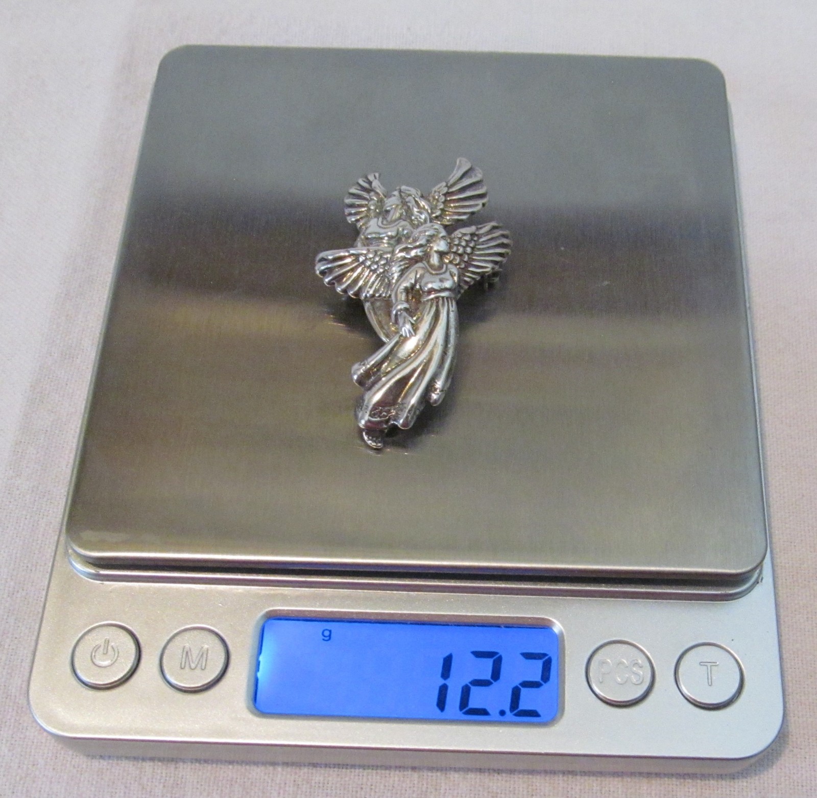 Vintage Shube Dimensional Angels Solid Sterling Silver Pendant Pin Brooch 2″long