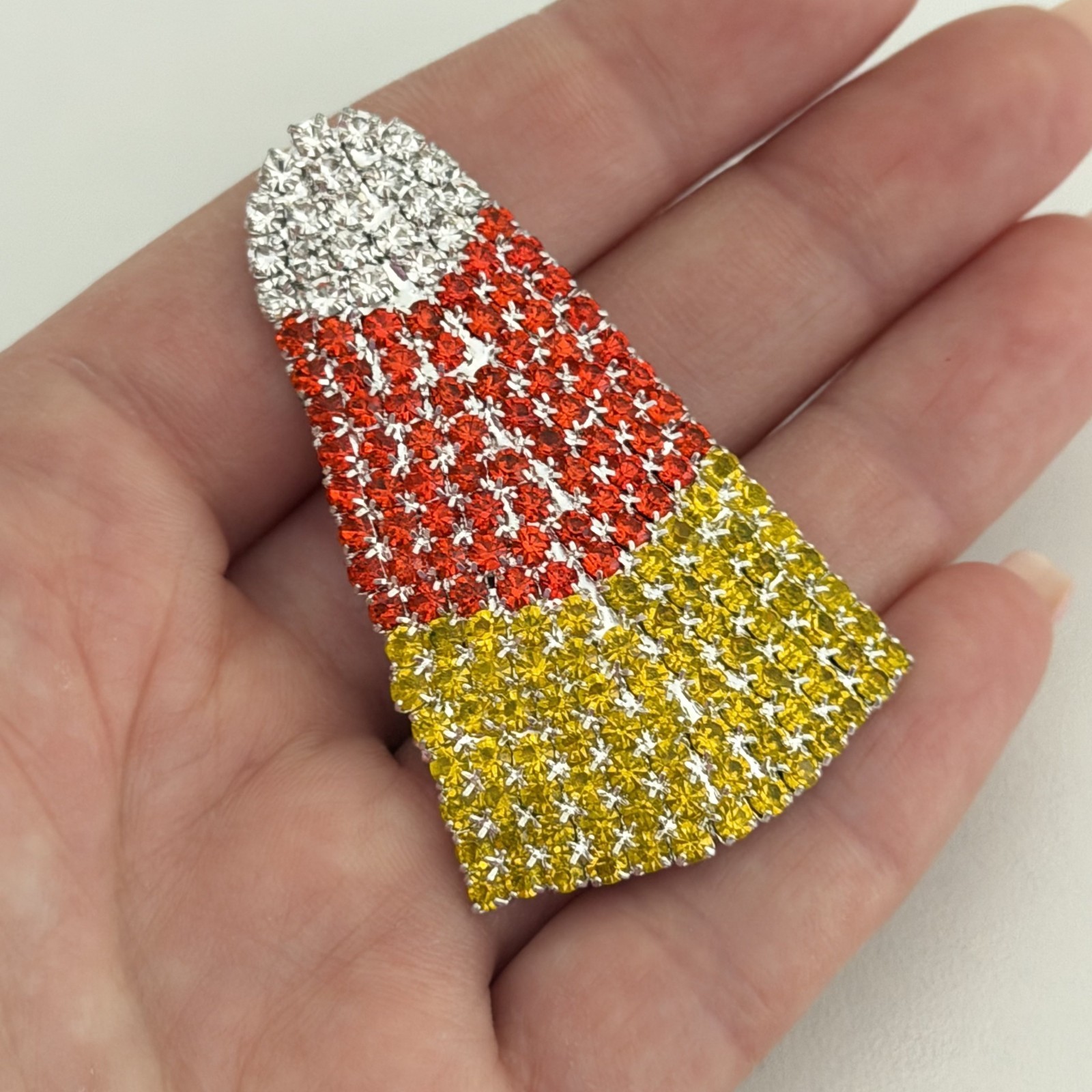 Halloween Candy Corn Sparkly Rhinestone Brooch Pin