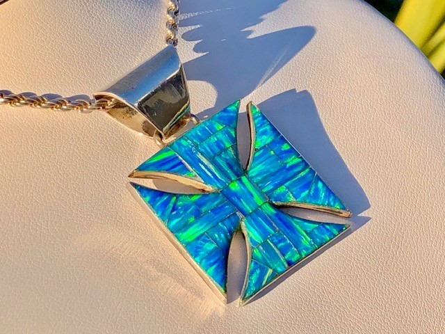 ViNtAgE Bad A$$ Biker Cross Opal Pendant Opal Maltese Sterling Reynesta Leland