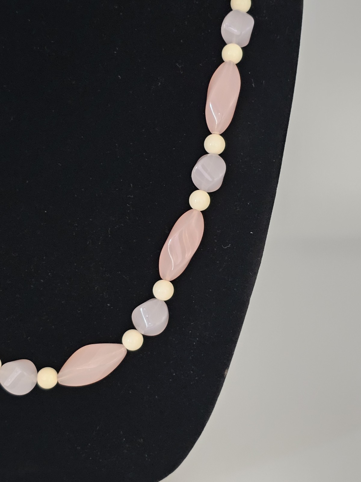 Vintage Glass Beaded Necklace Pink Purple White 27 Inches Retro Costume Jewelry