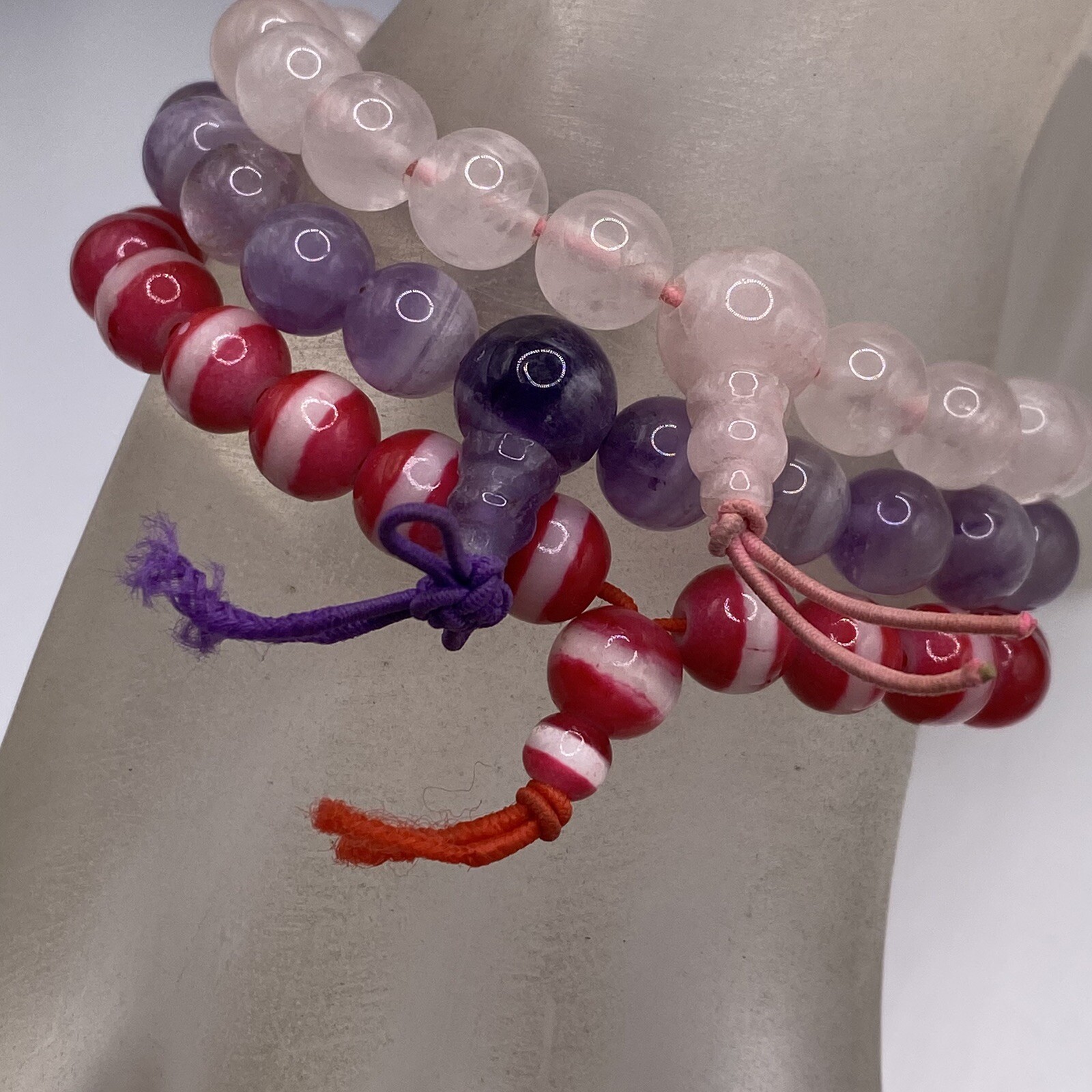 Stone Stretch Bracelet Lot Purple Amethyst Pink Rose Quartz Red Cats Eye Chakra