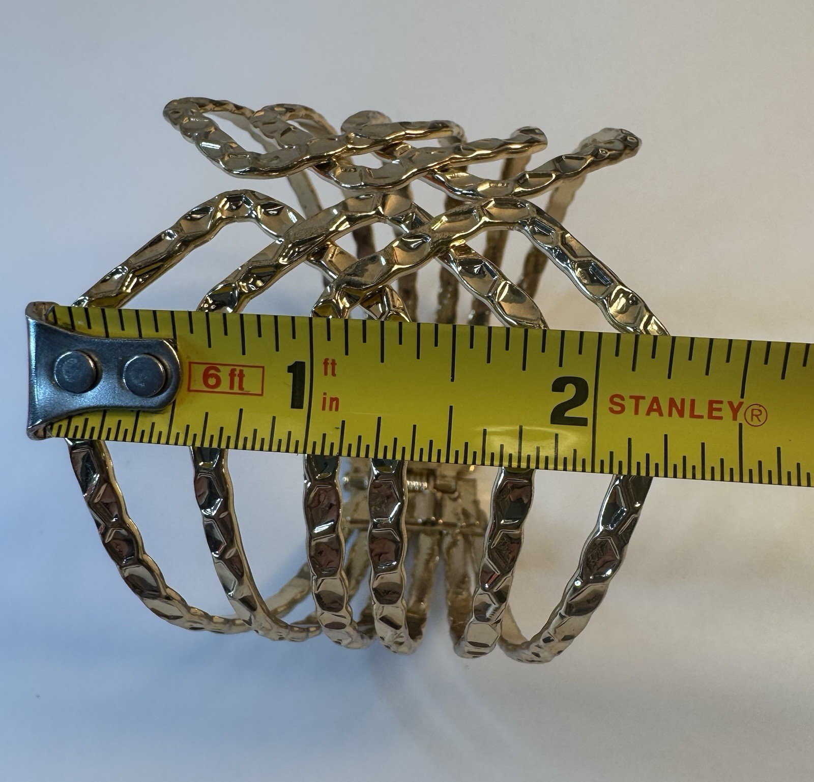 Hammered Brass Cuff Bracelet Wide Textured Woven Hinge Opening