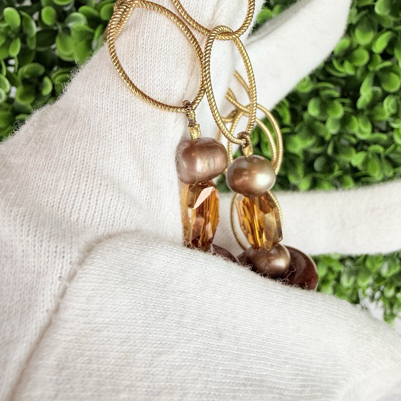 Vintage 14K Gold Filled Baltic Amber Pearl Chunky Chain Link Pendant Necklace