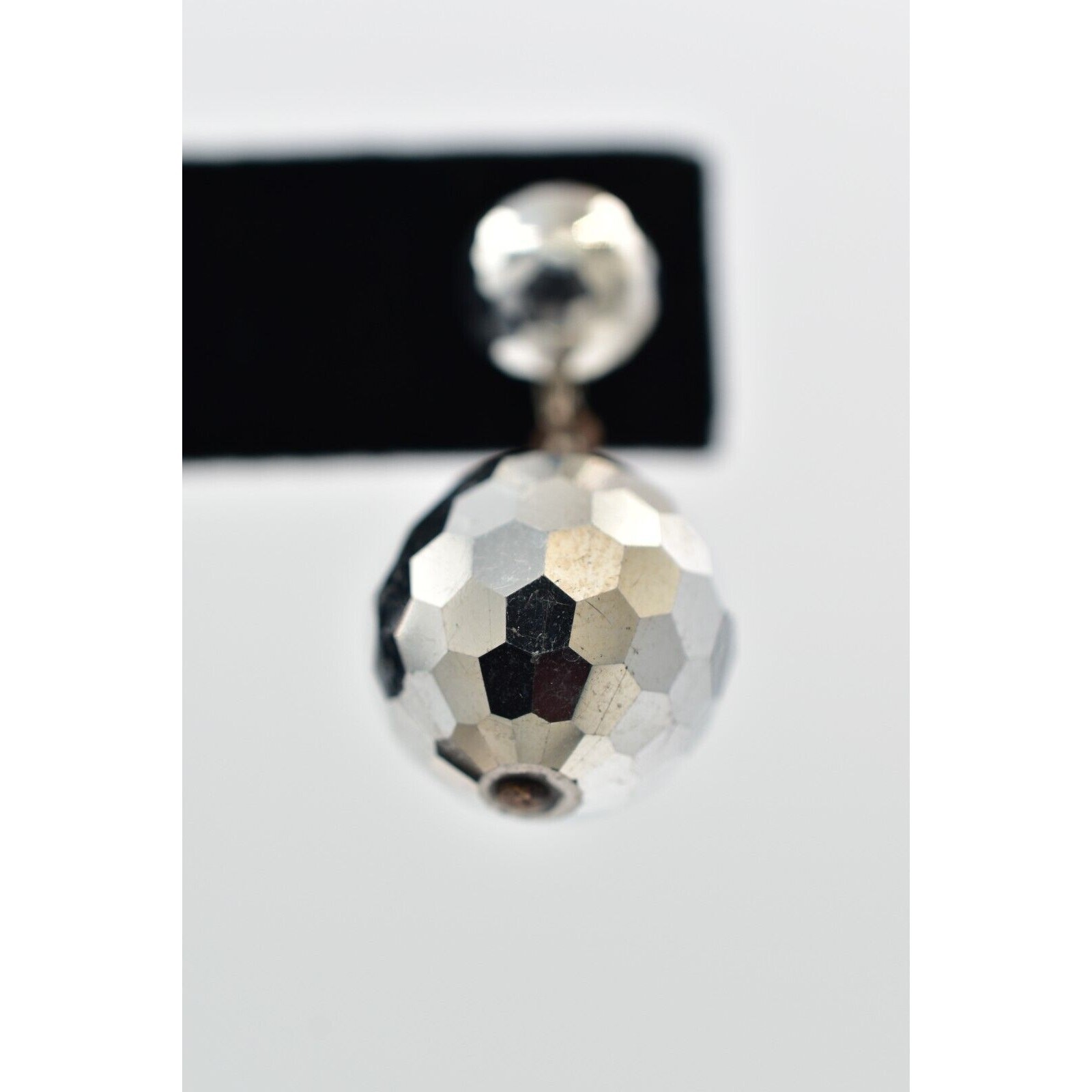 Vintage Crystal Clip On Earrings Silver Dangle Disco Ball Drop Glam 1950s A24