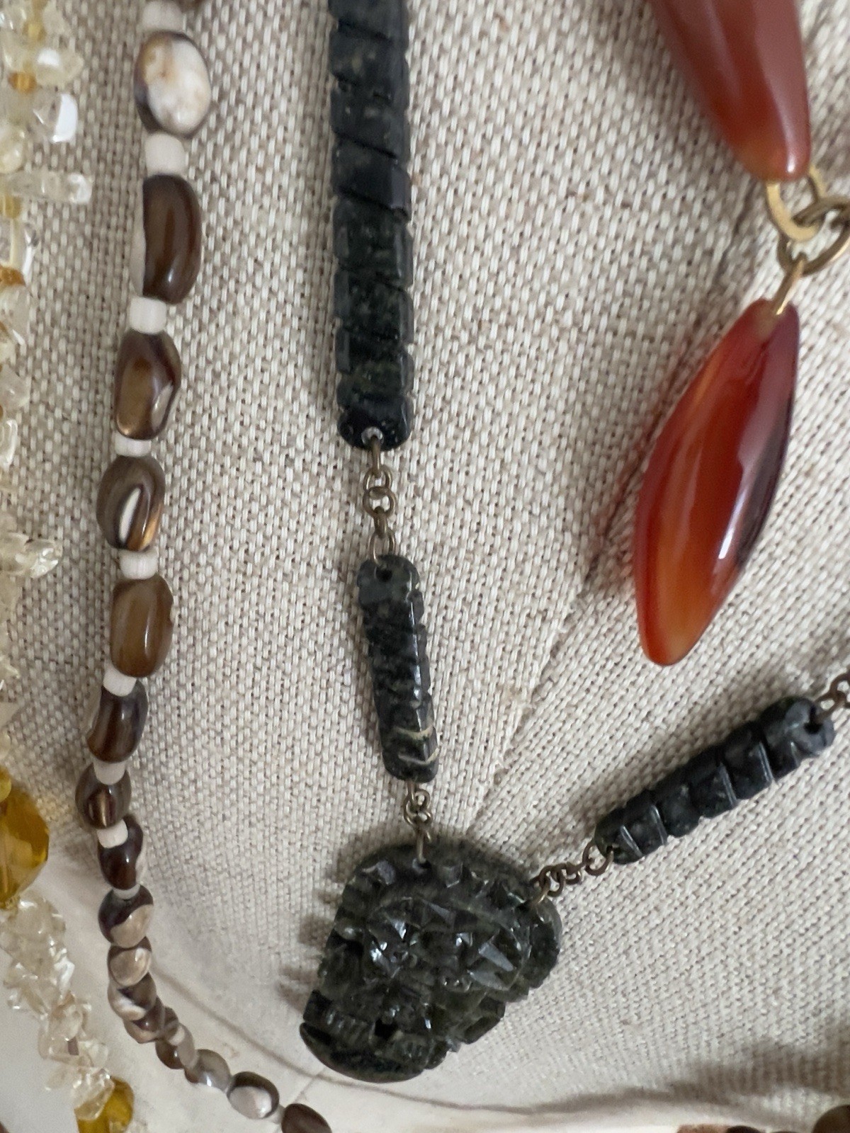 Vintage Lot – 4 Boho Necklaces: 20-48” – Moss Agate, Citrine, Trochus Shell Bead