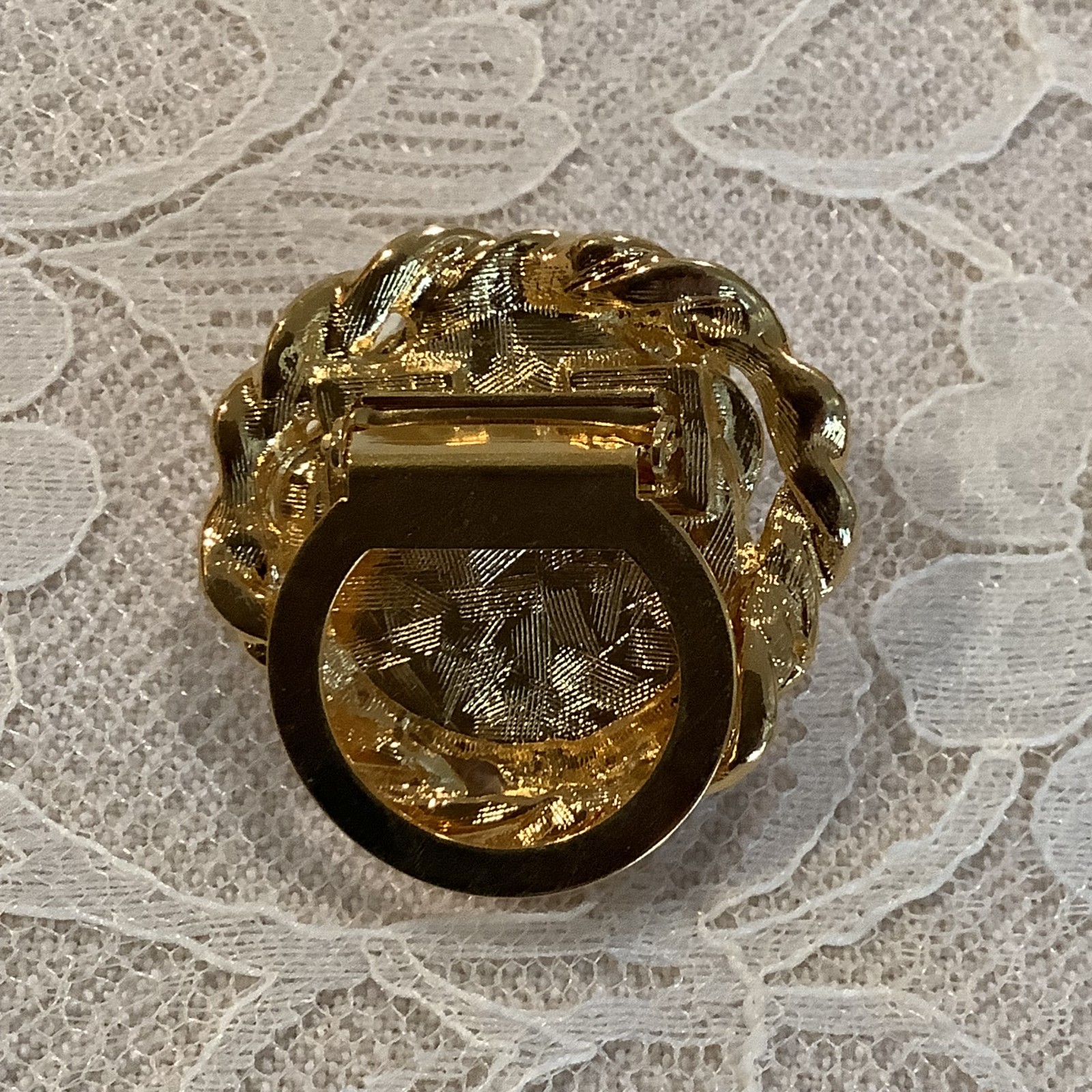 sold Individually – Vintage ornate scarf clips Celluloid metal – Details Below!