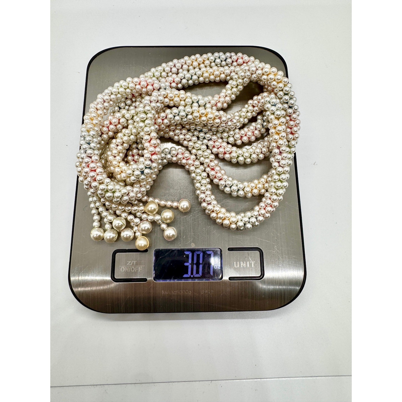 Vintage Faux Pearl Lariat Necklace Multi Strand Woven Tassel Wrap Cream 48 Inch