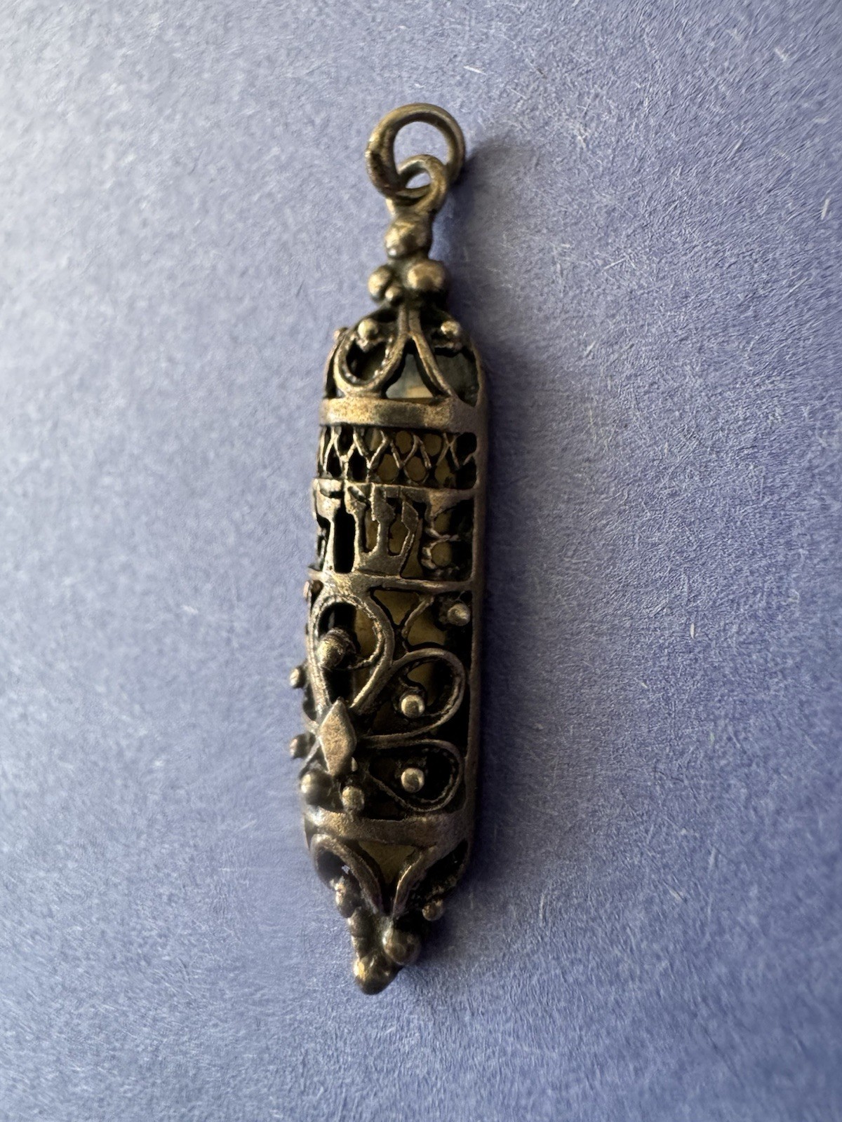 Antique 1900s RARE Judaica Sterling Silver Mezuzah Pendant Hebrew Scroll Amulet