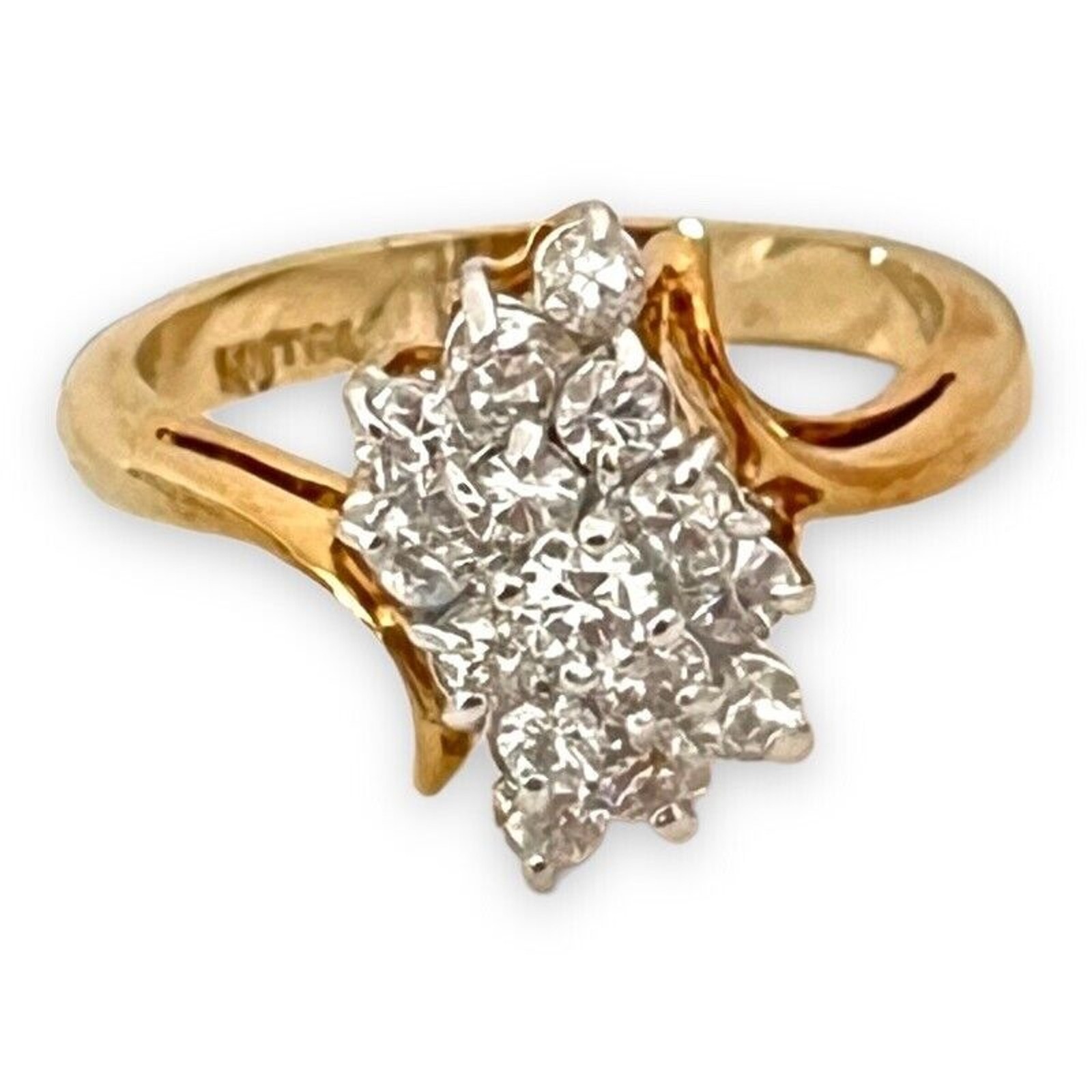 Vintage 1970s Ring Size 7 CZ Cluster Prong Set Gold Plated – 14Q