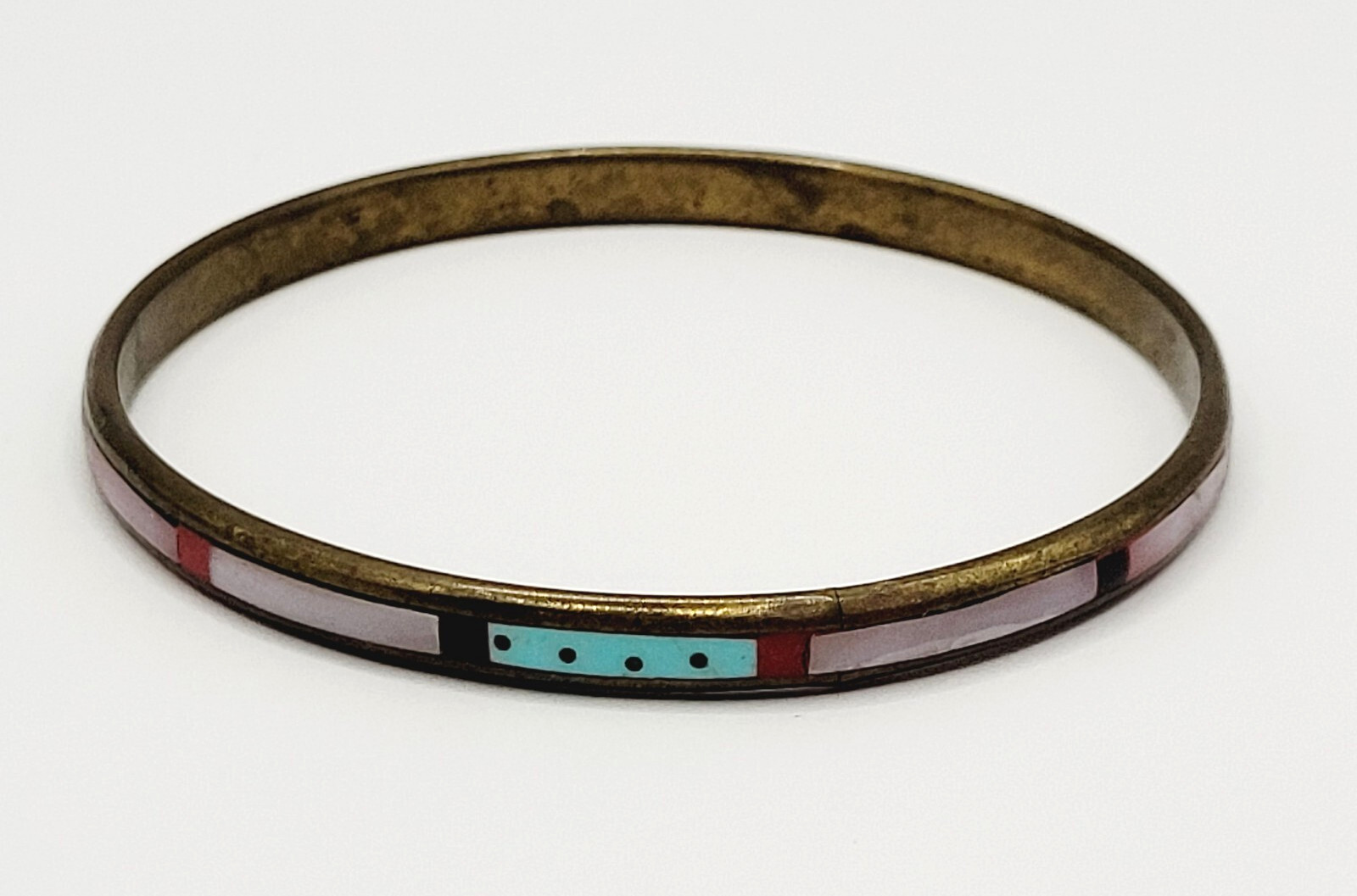Handmade Southwestern Colorful Multi Stone Thin Inlay Vintage Bangle Bracelet