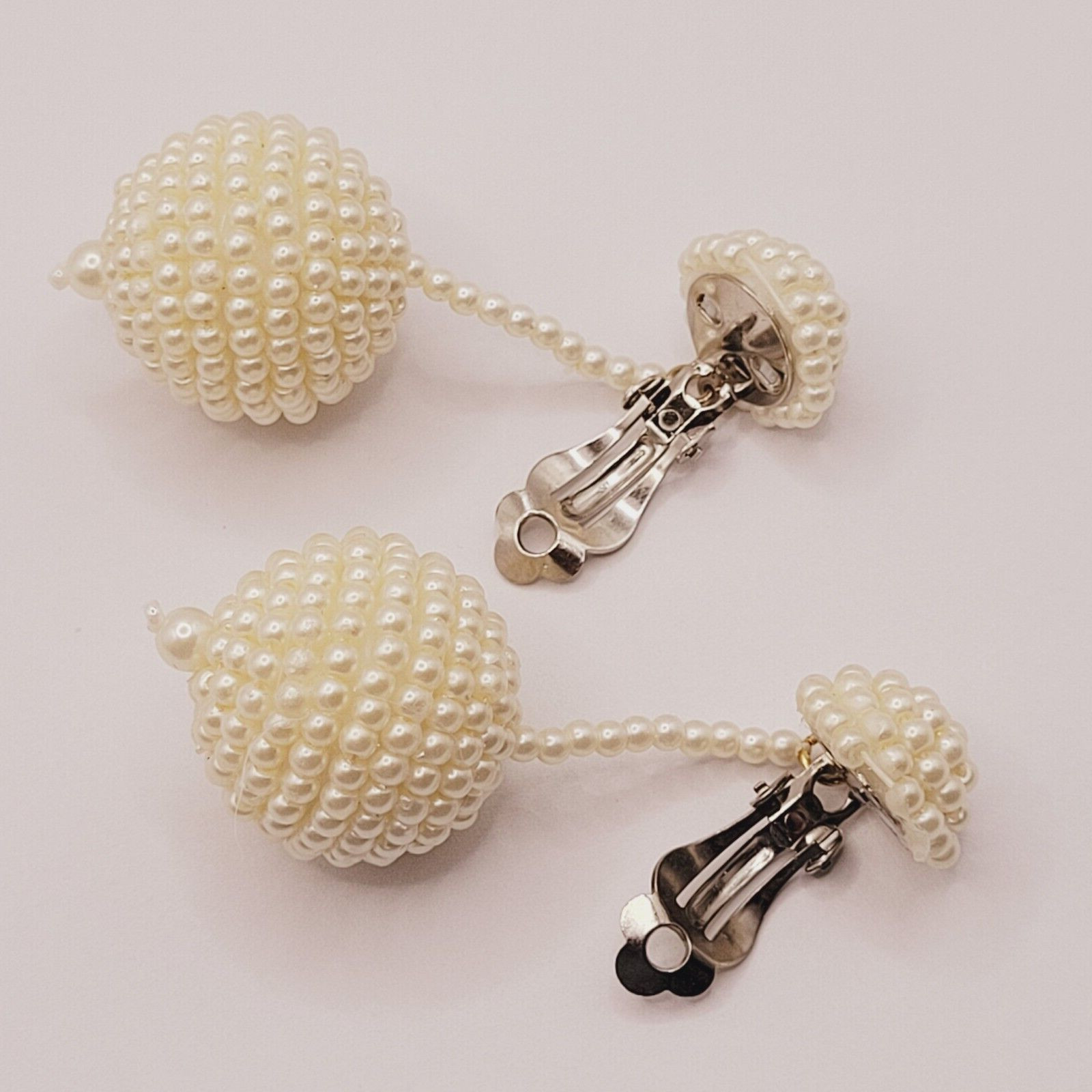 Unique Ball Drop Dangle with Faux Pearl Long Beaded Costume Clip On Earrings
