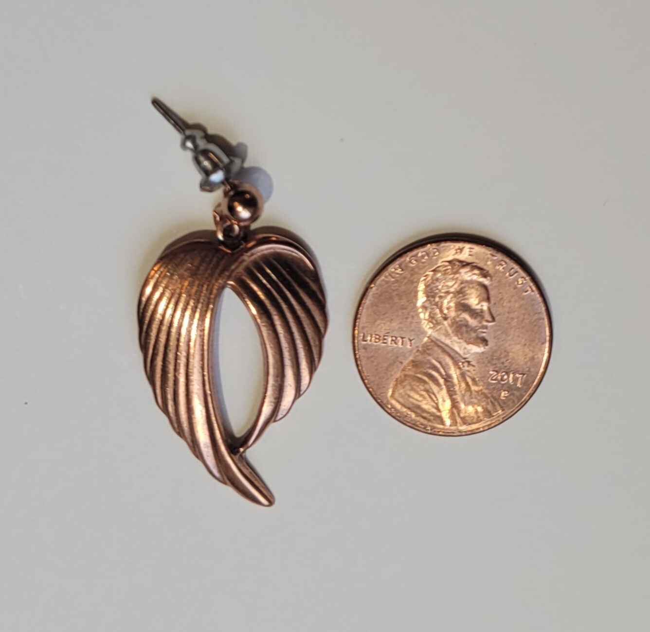 Copper Angel Wings Art Nouveau Style Post Dangle Drop Pierced Earrings Vintage