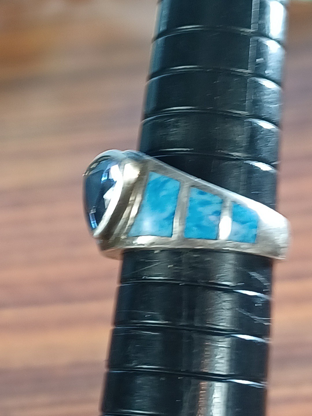 Vintage Sterling Silver Ring Blue Topaz Trillion Cut Stone Turquoise Accents