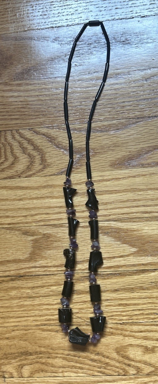 Vintage estate Hawaiian black coral Amythest 28”necklace Genuine & Rare Piece