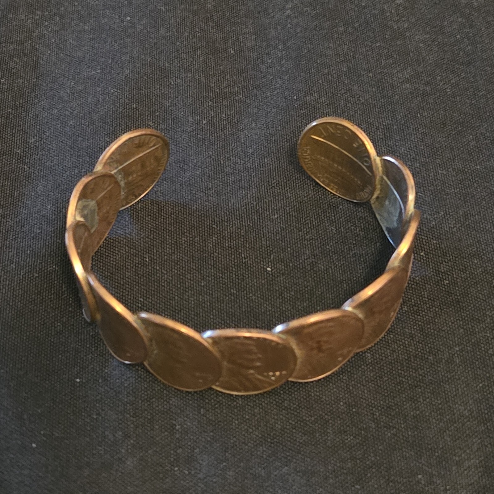 Bracelet Copper Penny Cuff Handmade 2⅜” Diameter Approximately Various Dates