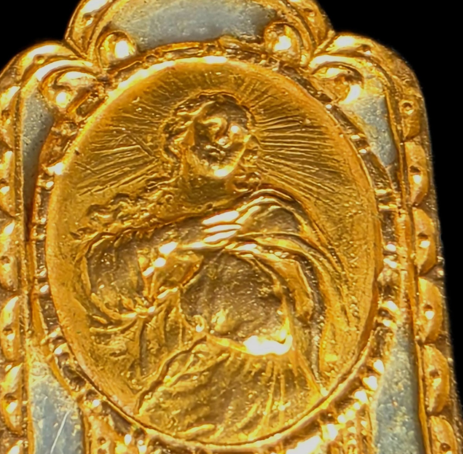 Antique Art Deco 18K Gold Virgin Mary Miraculous Medal Pendant European Catholic