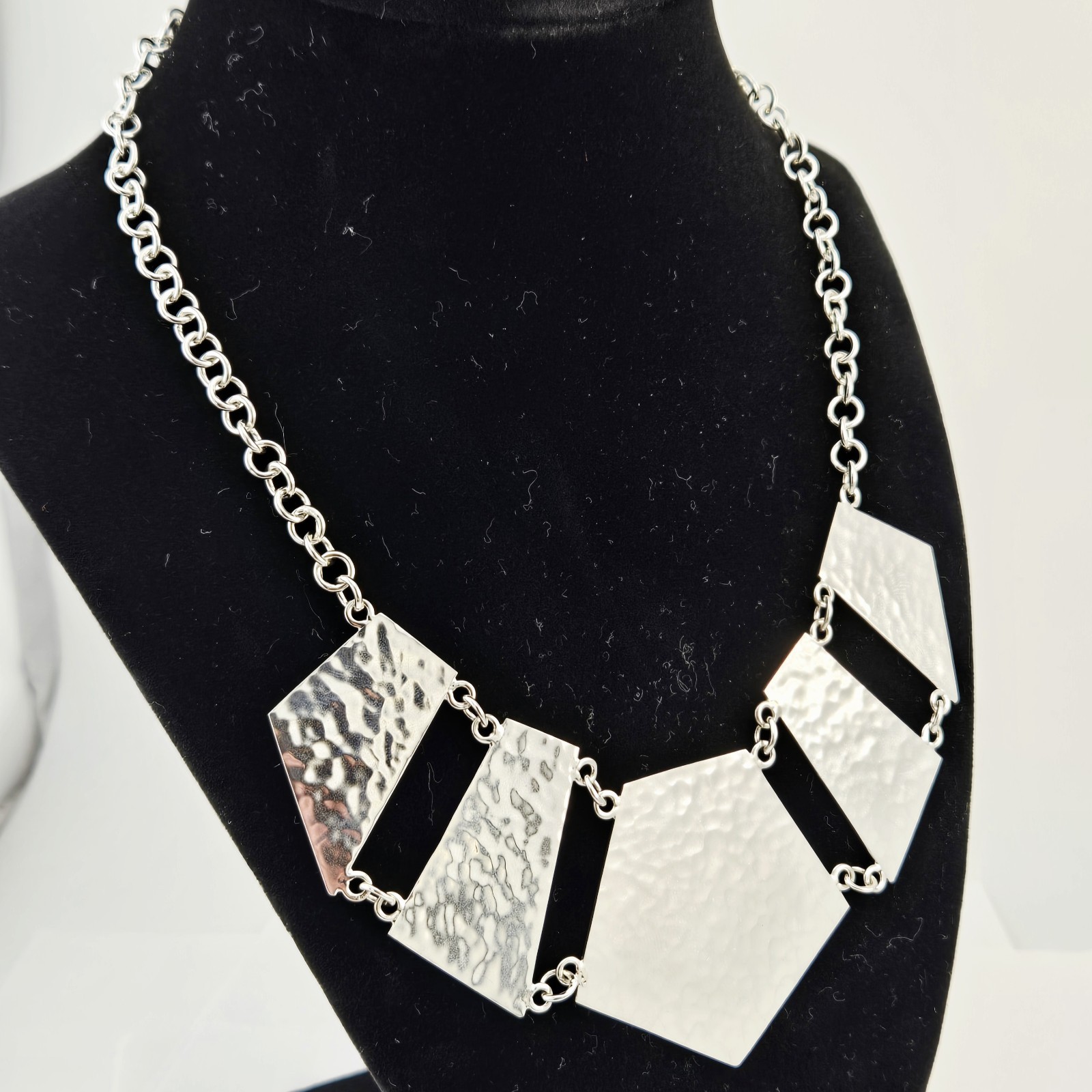 VTG Taxco DDD Dominique Dinouart Sterling Silver Hammered Geometric Necklace 44g