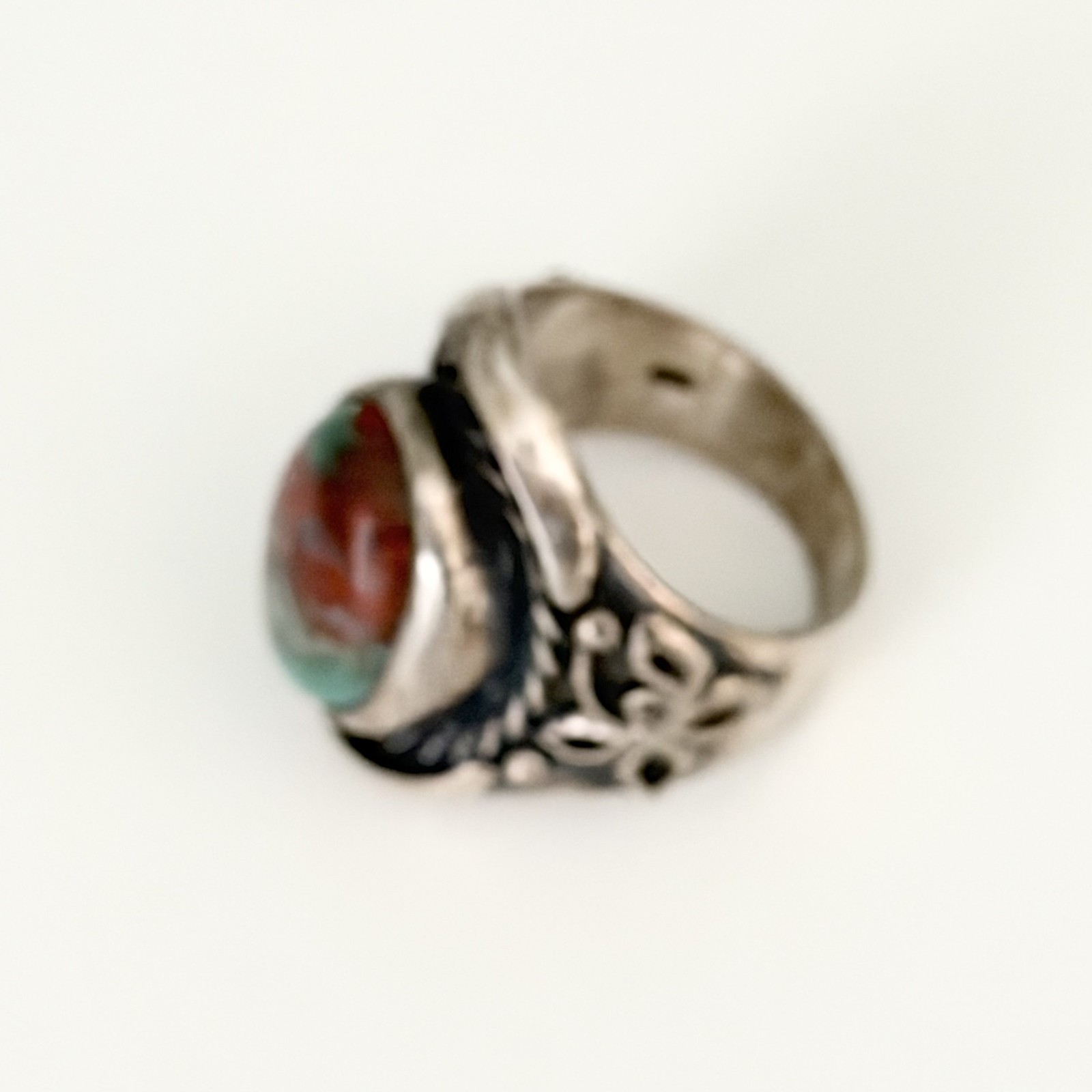 Vintage 925 Sterling Silver Big Bloodstone Southwest Chunky Heavy Ring Sz 10.25